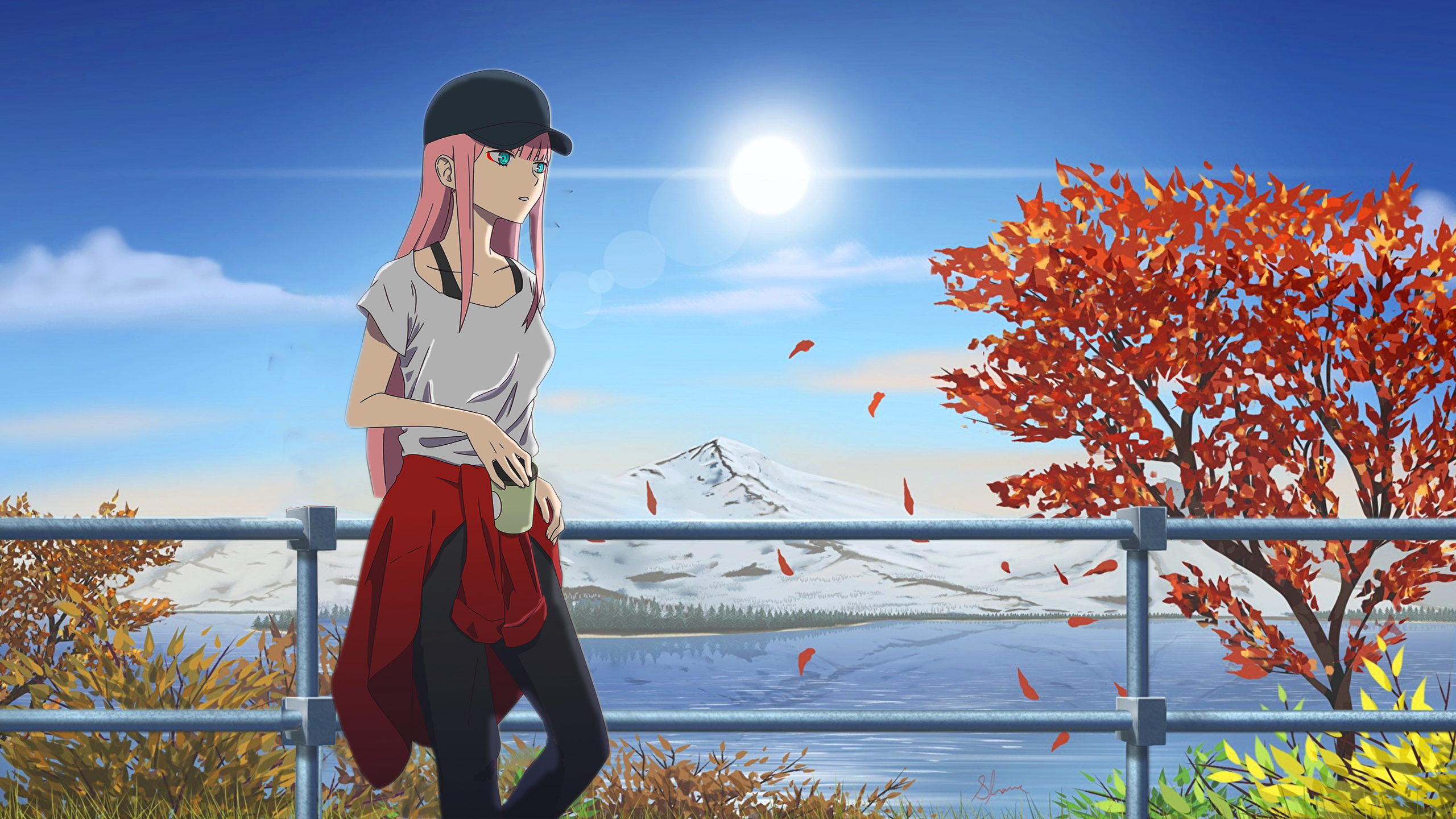 zero two (darling in the franxx), anime, darling in the franxx, cap, pink hair 1080p