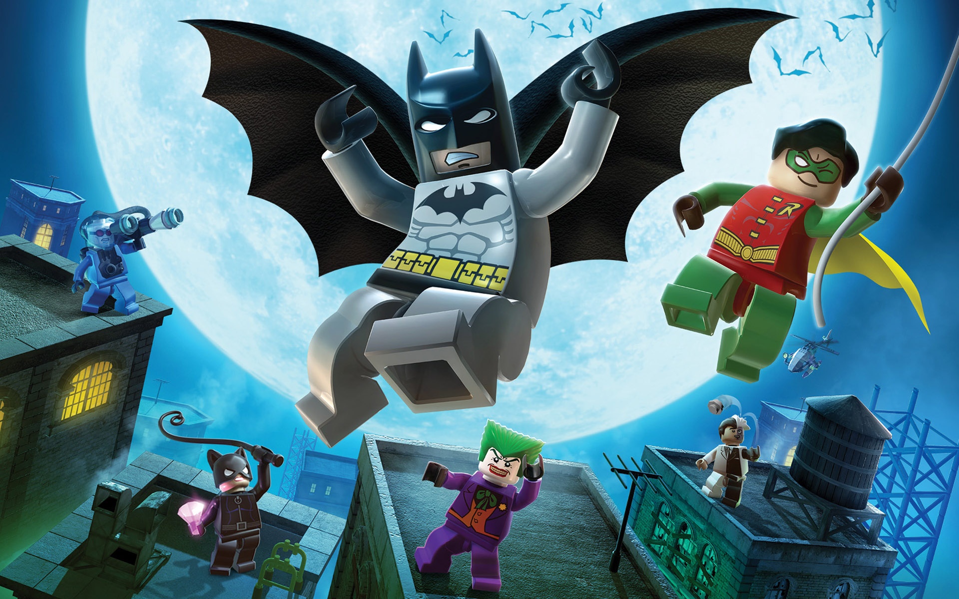 Mobile wallpaper lego, joker, video game, lego batman: the videogame, batman, catwoman, dick grayson, mr freeze (dc comics), robin (dc comics), two face