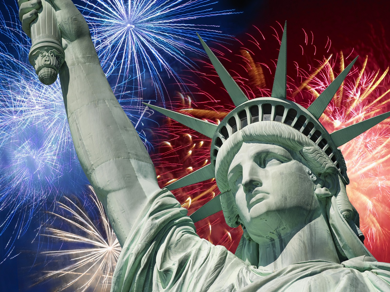 fireworks, holiday, 4th of july, patriotic, statue of liberty QHD