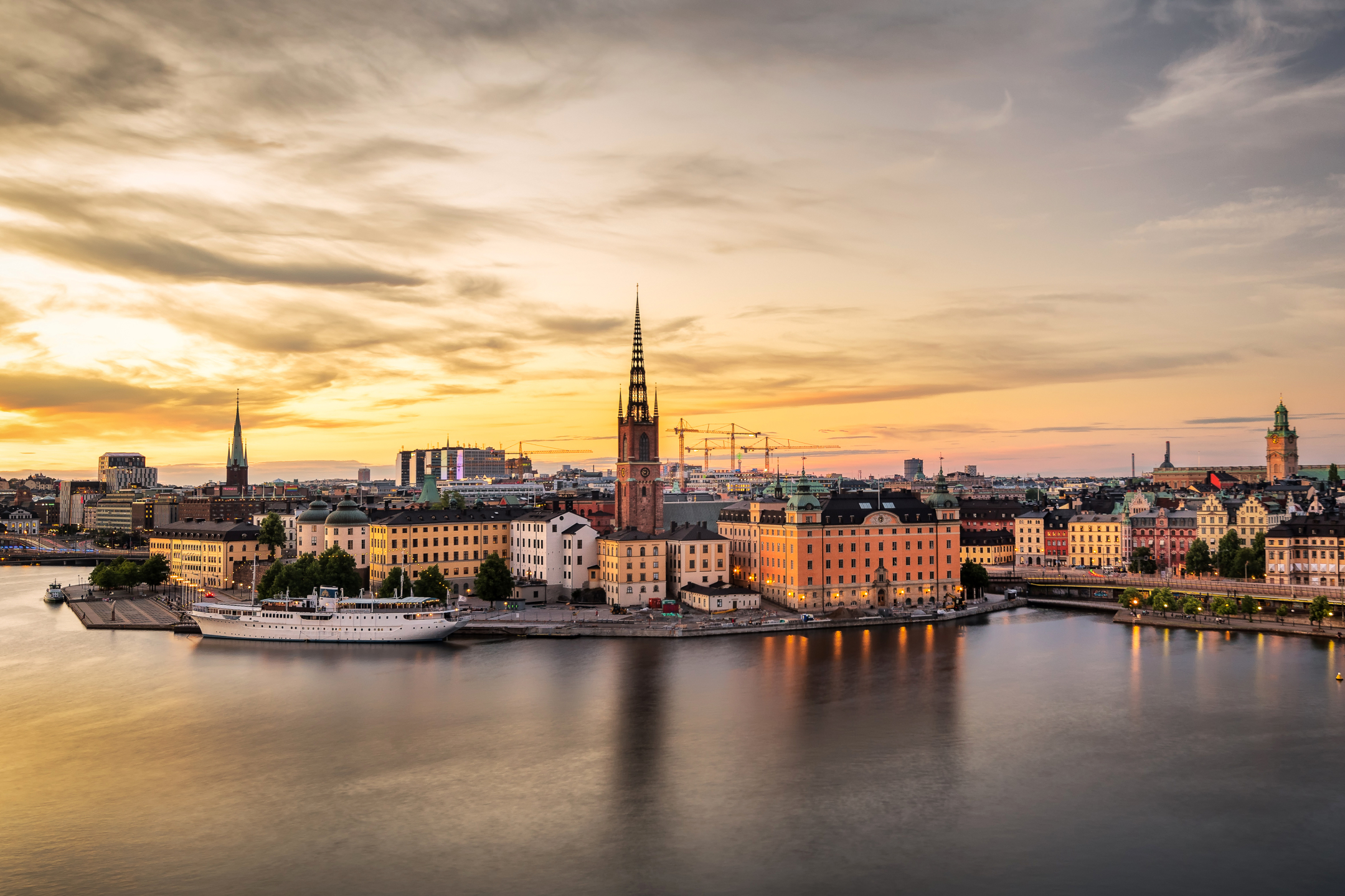 sweden, stockholm, man made, river, city, sunset, evening, cities