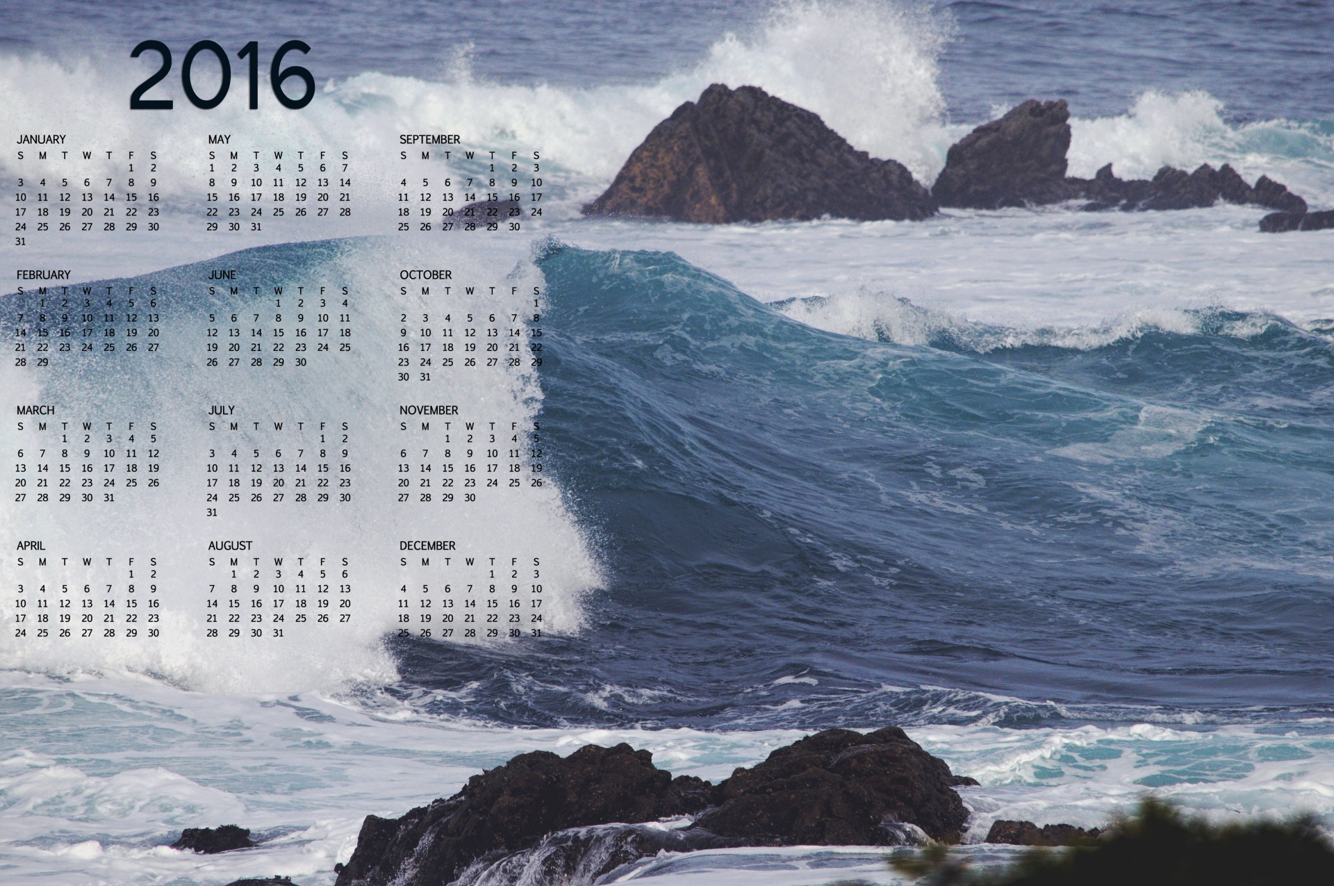 730161 скачать обои волна, разное, календарь, природа, новый год, океан - заставки и картинки бесплатно