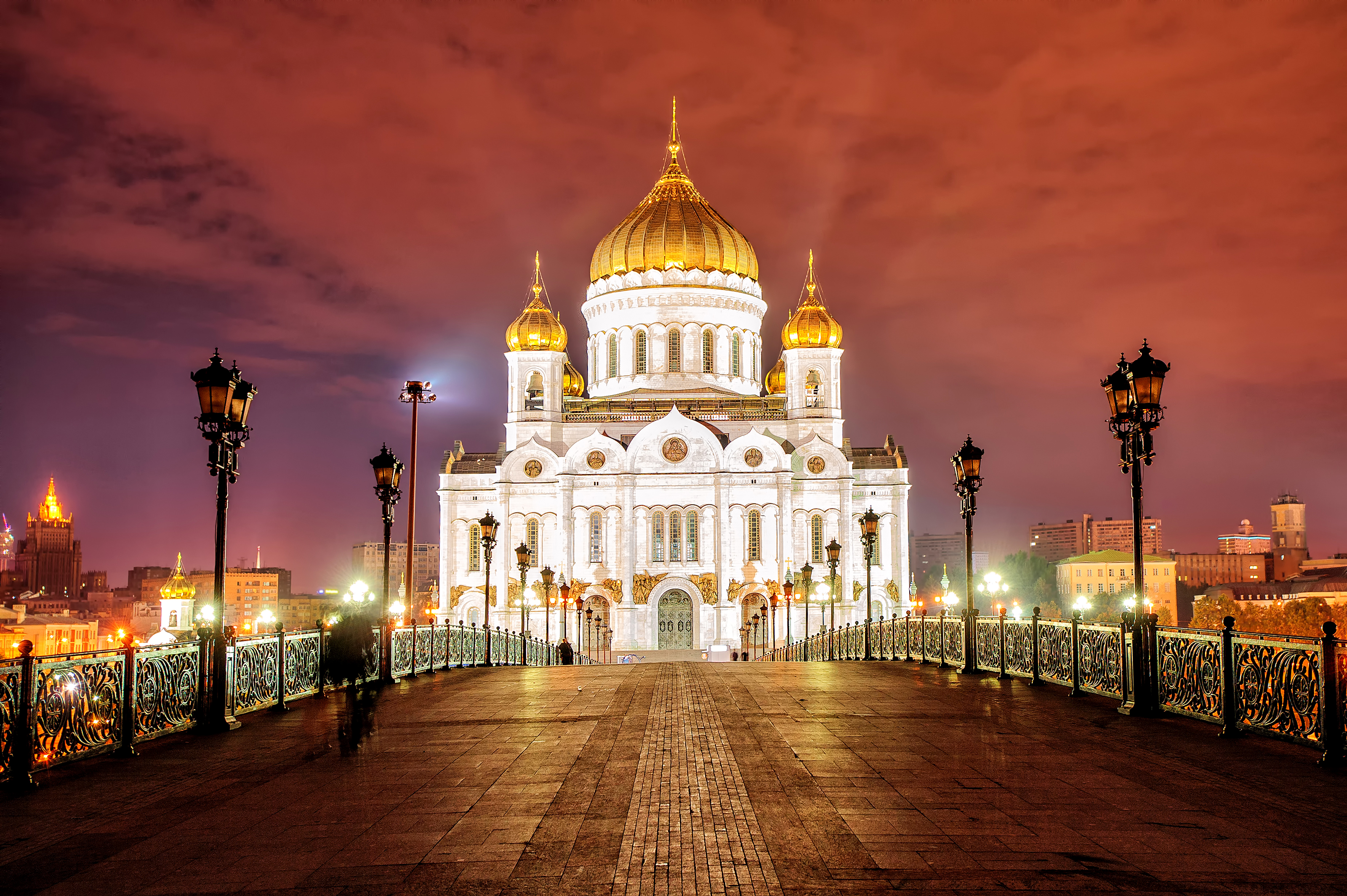 russia, moscow, religious, cathedral of christ the saviour, architecture, building, cathedral, dome, night, cathedrals