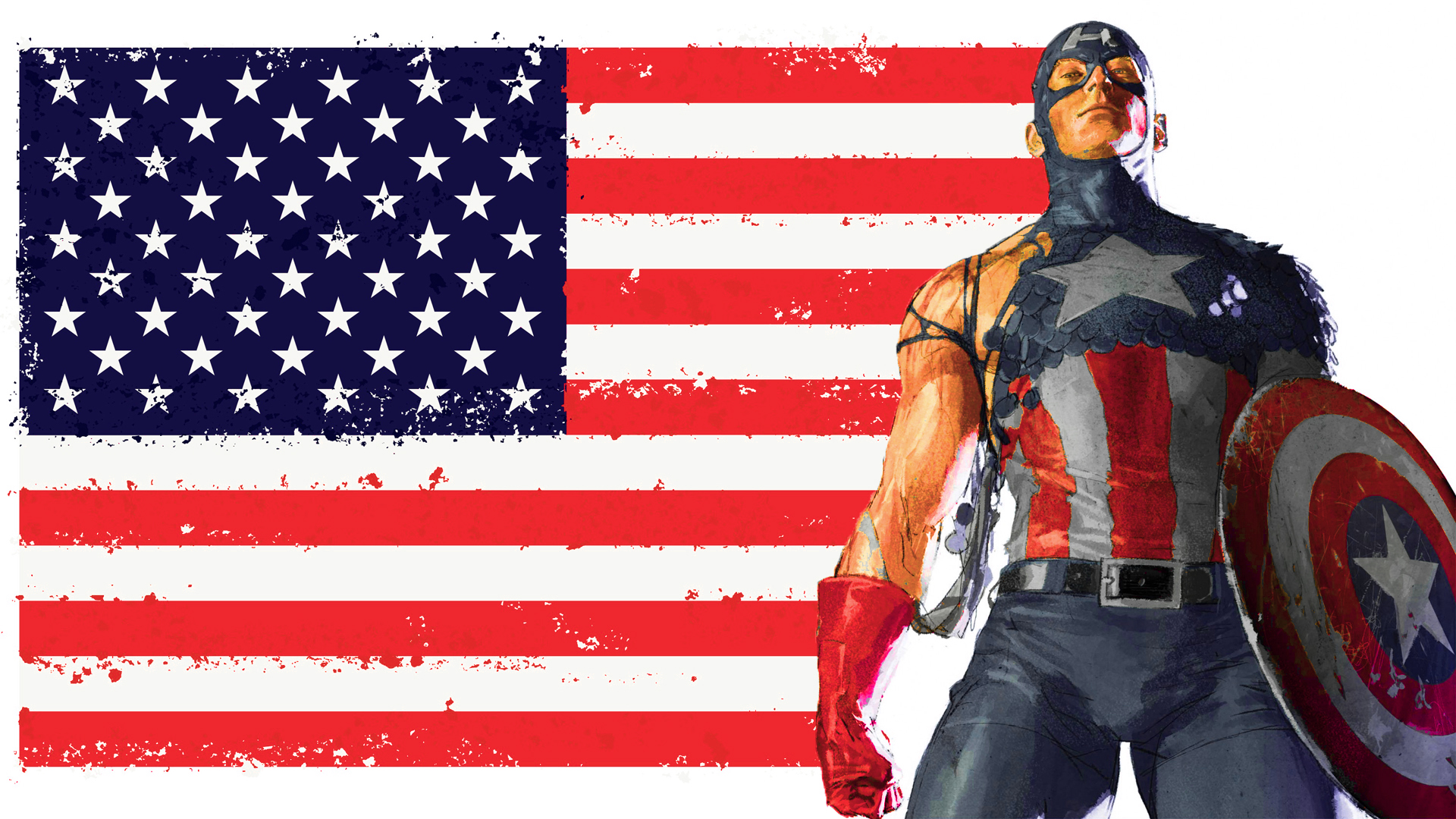 Капитан Америка и американский флаг
