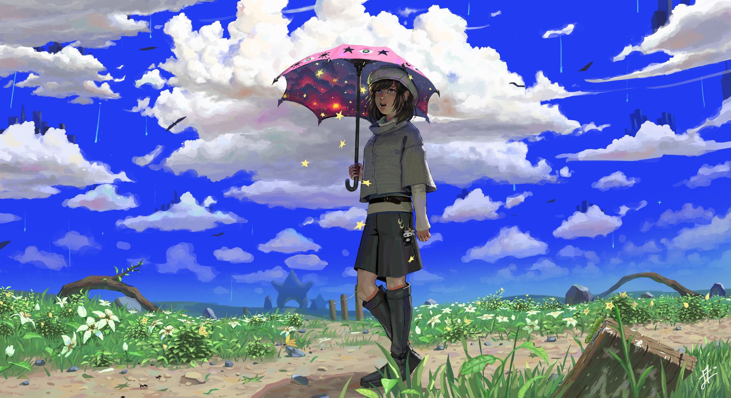 Аниме персонаж с зонтиком