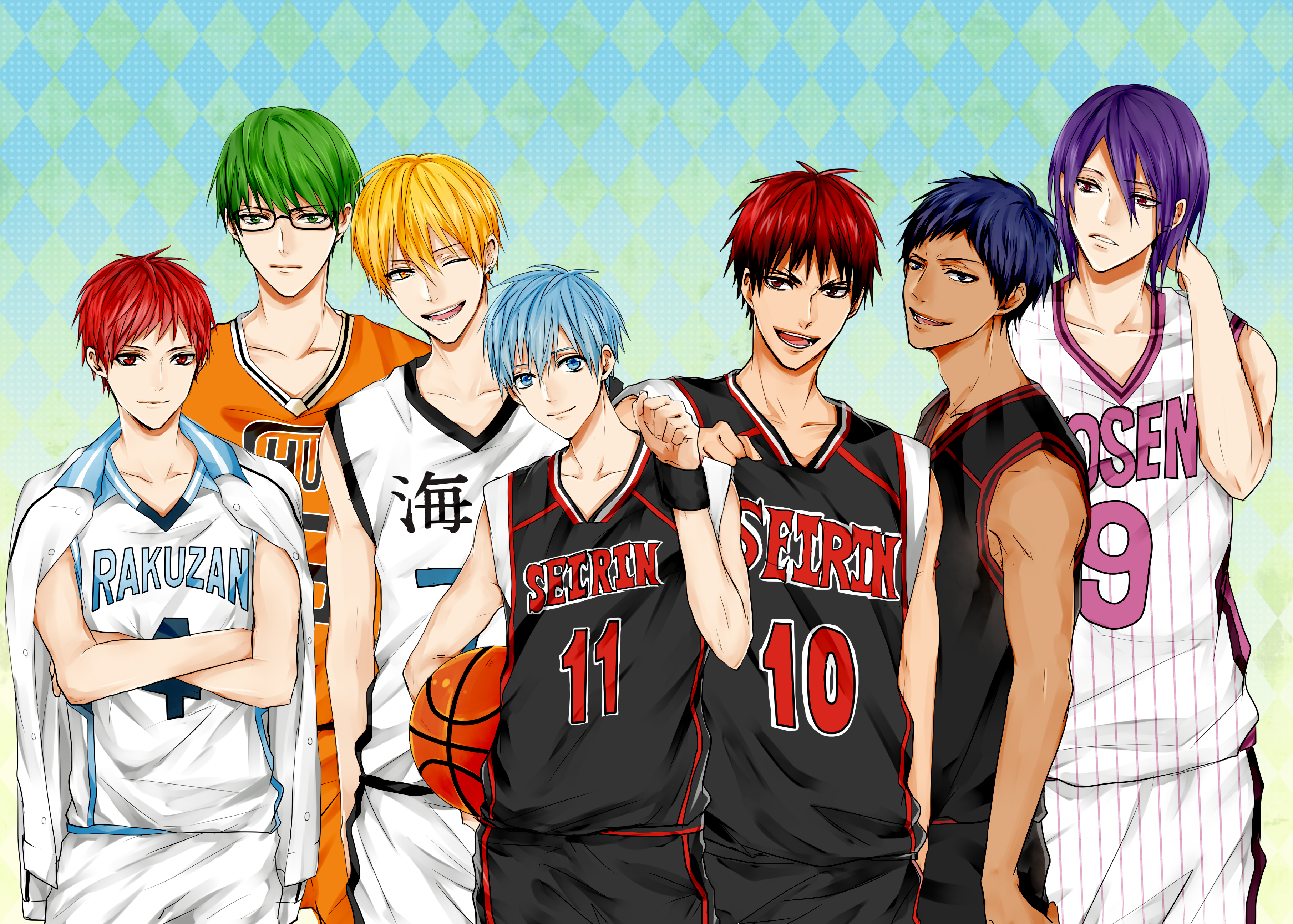 kuroko's basketball, tetsuya kuroko, anime, atsushi murasakibara, daiki aomine, ryōta kise, seijūrō akashi, shintarō midorima, taiga kagami