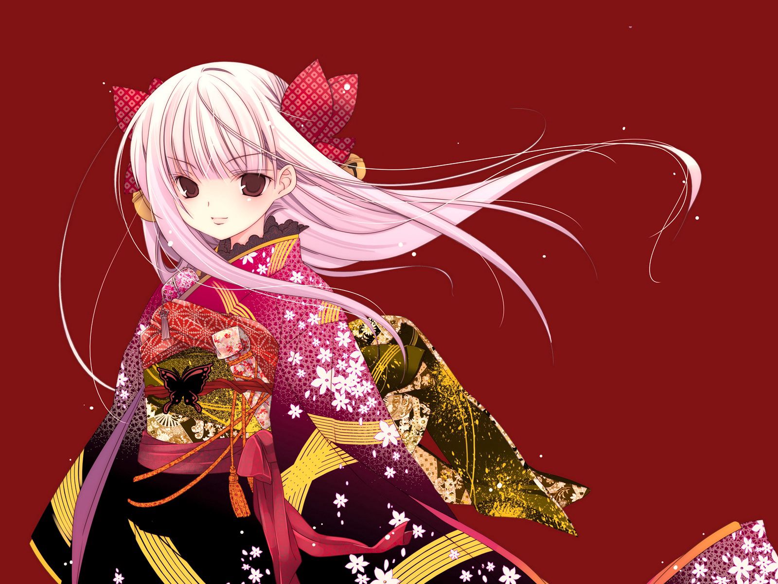 Download mobile wallpaper Bow, Background, Blonde, Kimono, Girl, Anime for free.