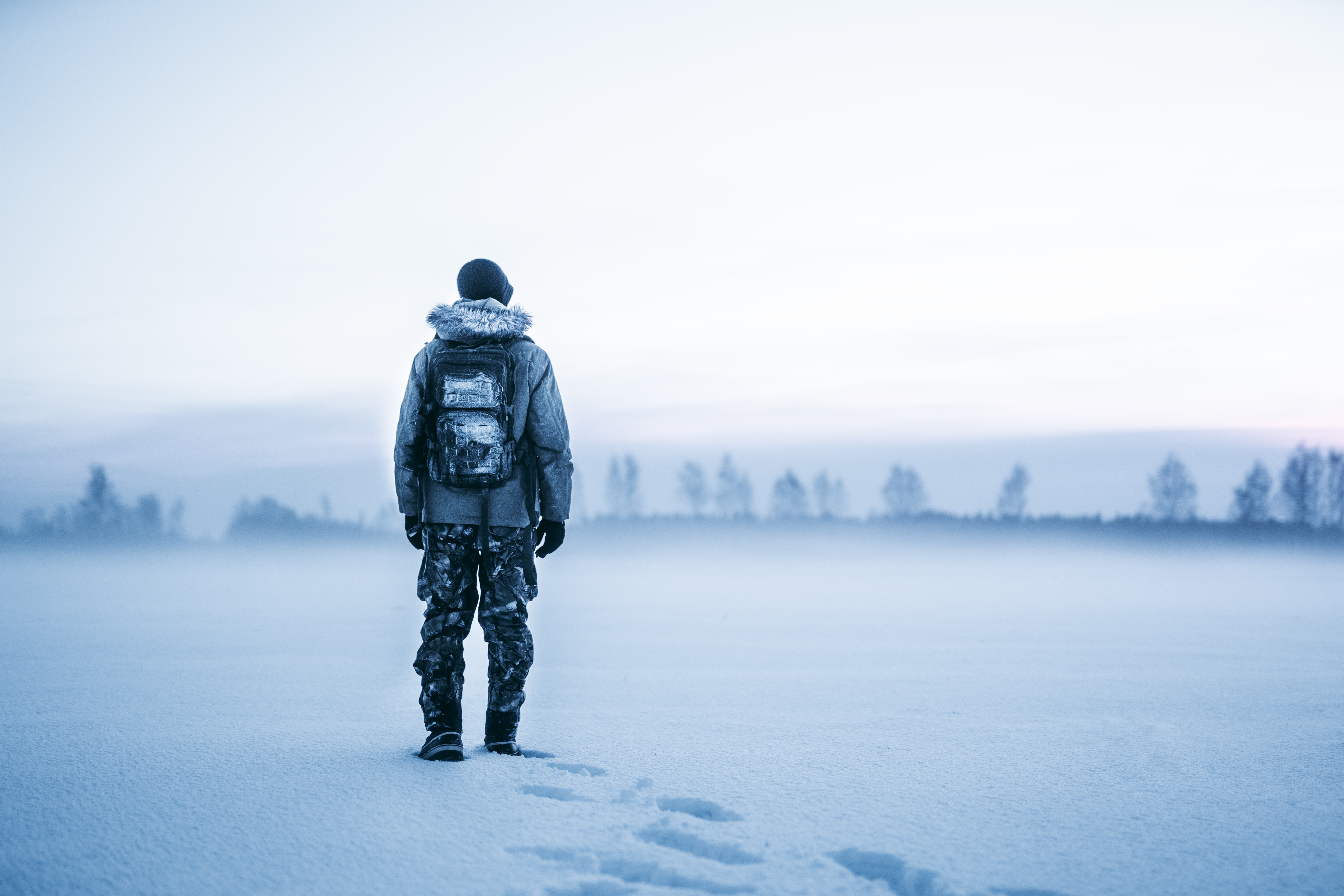 person, winter, nature, snow, human, backpack, rucksack, tourist cellphone