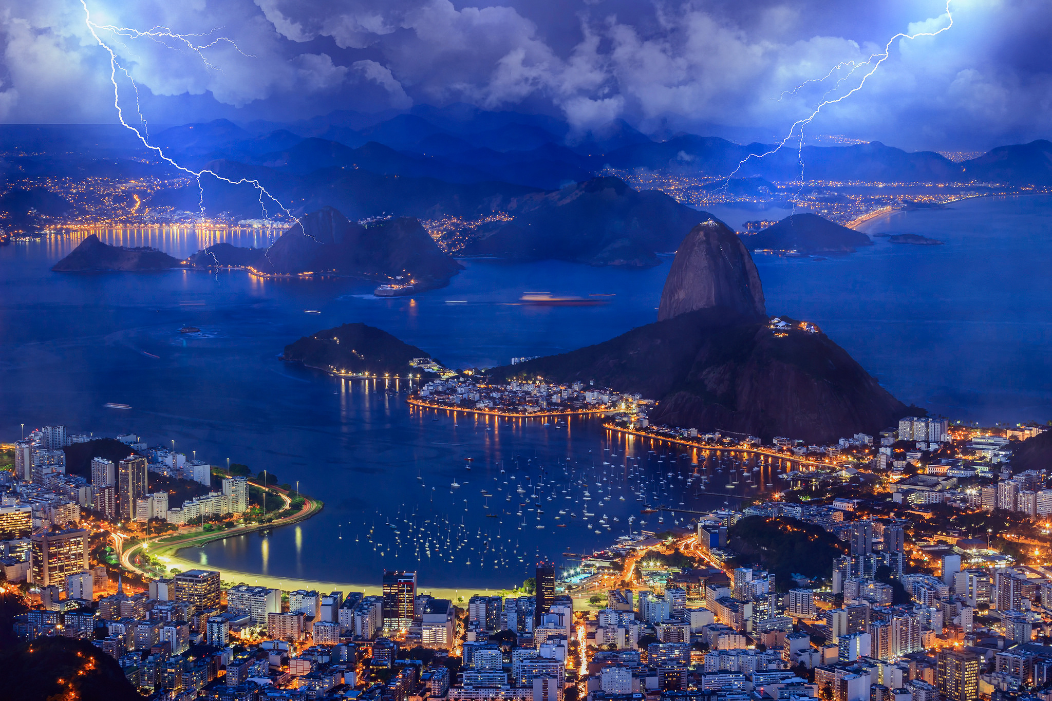 350513 скачать картинку рио де жанейро, бразилия, города, сделано человеком, ботафого, молния - обои и заставки бесплатно