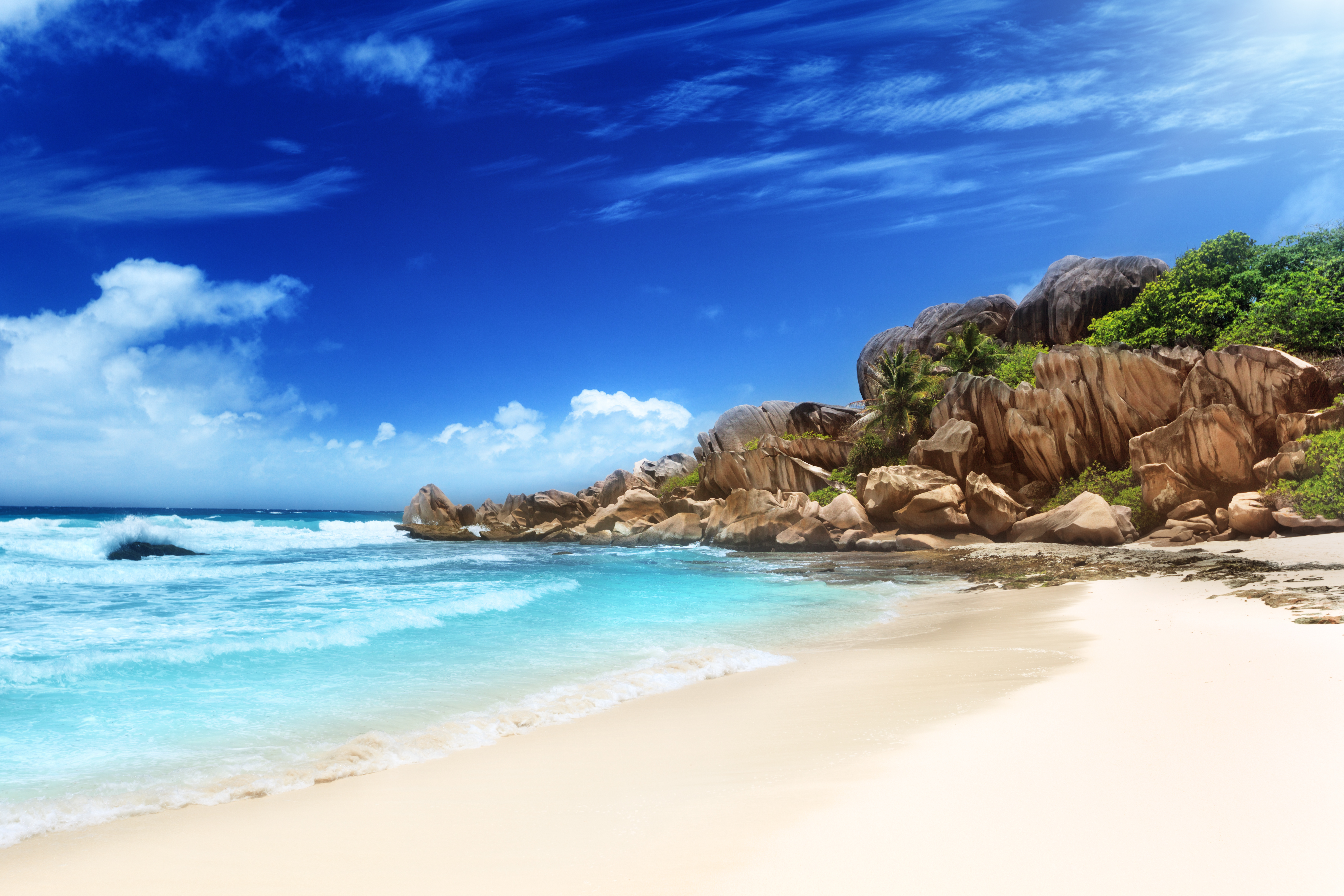 Desktop FHD beach, earth, tropical, la digue island, ocean, sand, seashore, seychelles islands, seychelles, sky, tropics