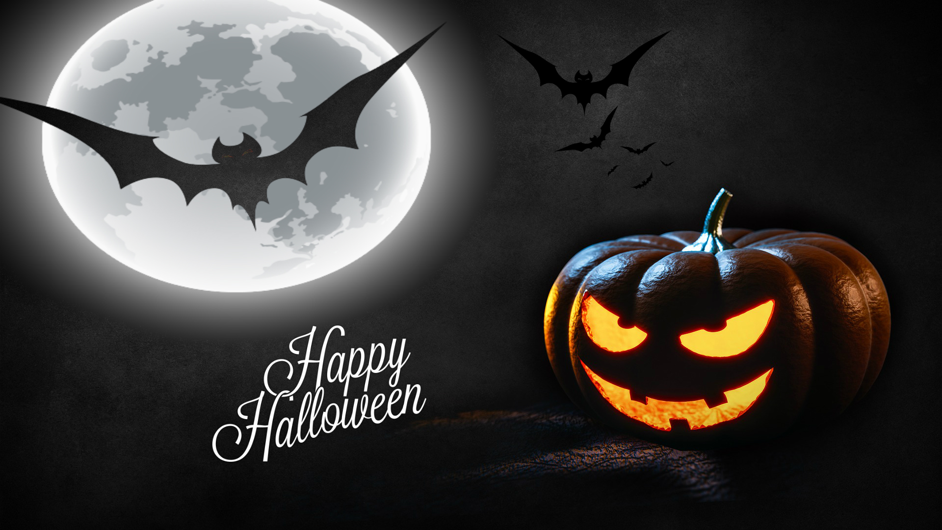 Download mobile wallpaper Halloween, Moon, Pumpkin, Dark, Holiday, Bat, Jack O' Lantern for free.