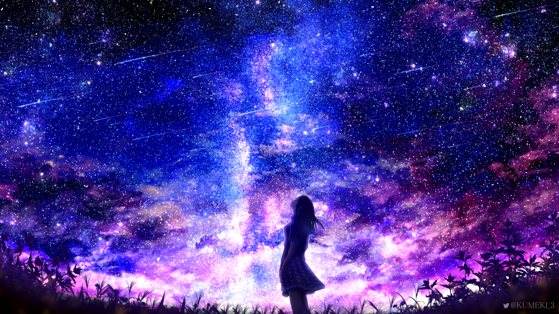 Девушка на фоне ночного неба