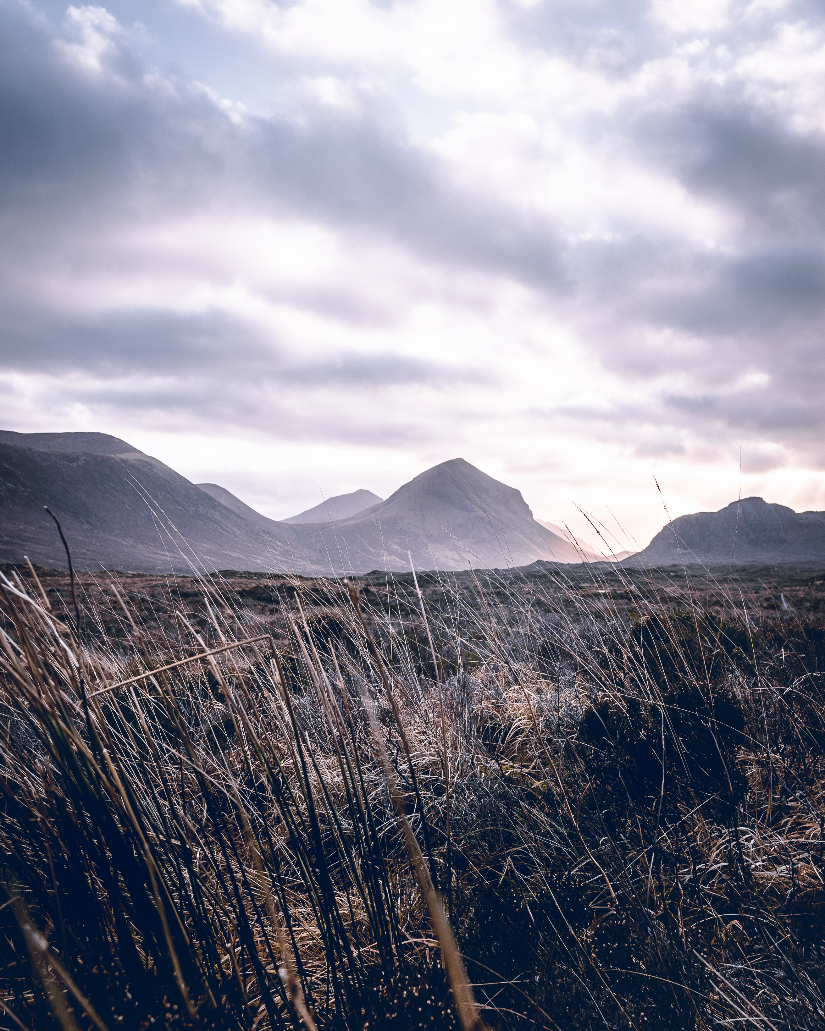 mountains, clouds, landscape, nature, grass, fog, hilly High Definition image