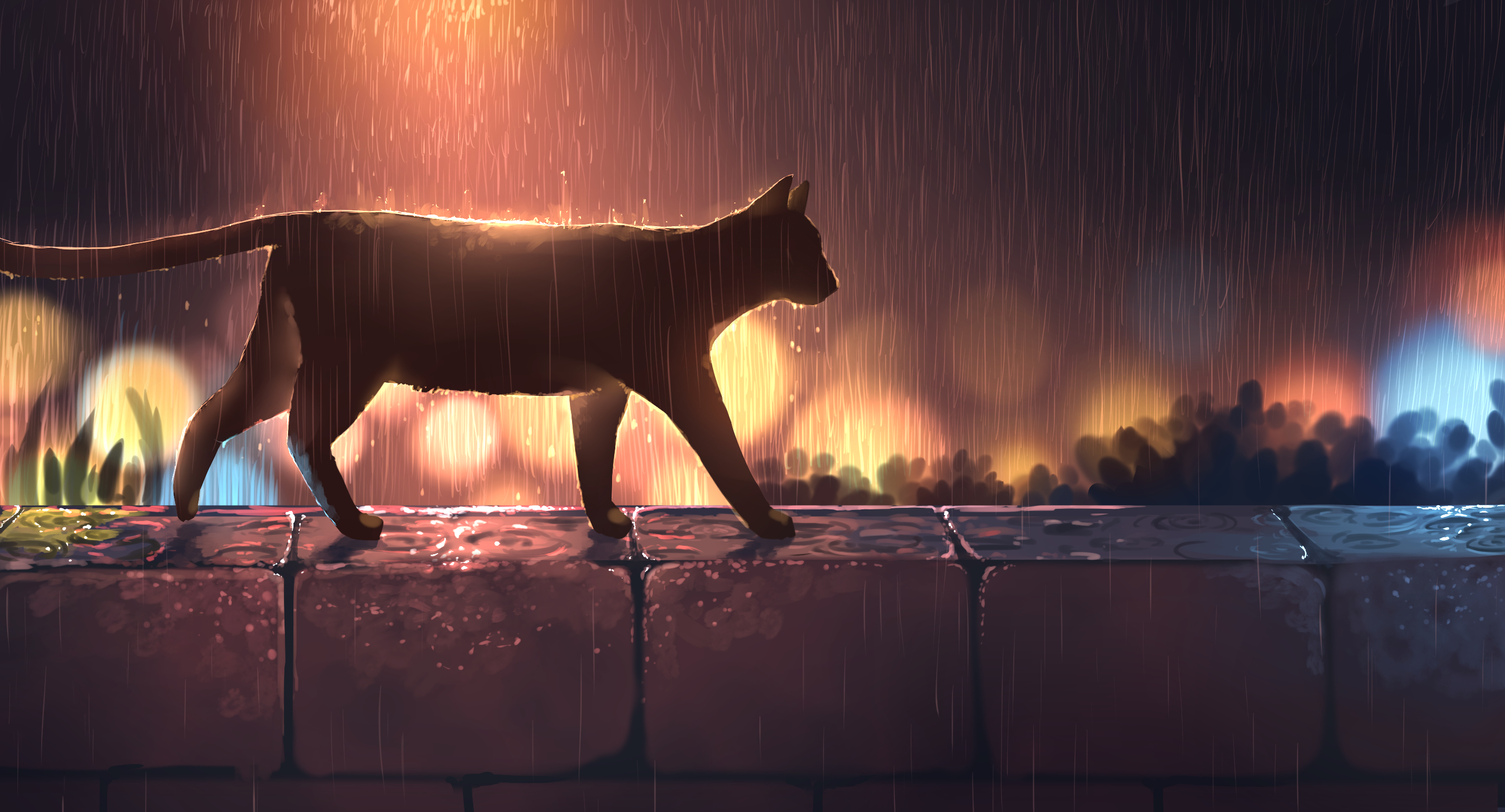 Кошка под дождем арт
