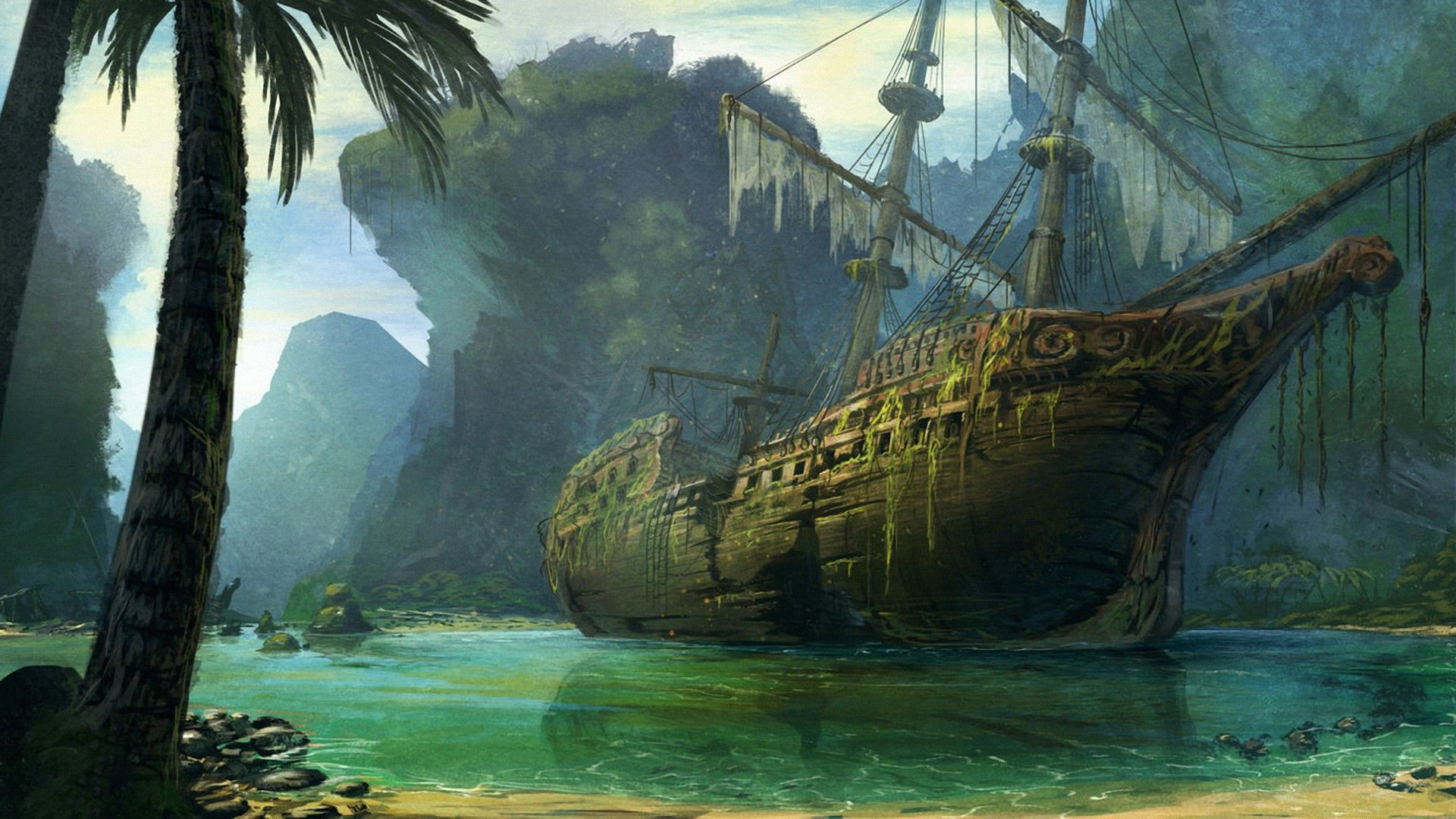 ship, fantasy, wreck Desktop Wallpaper