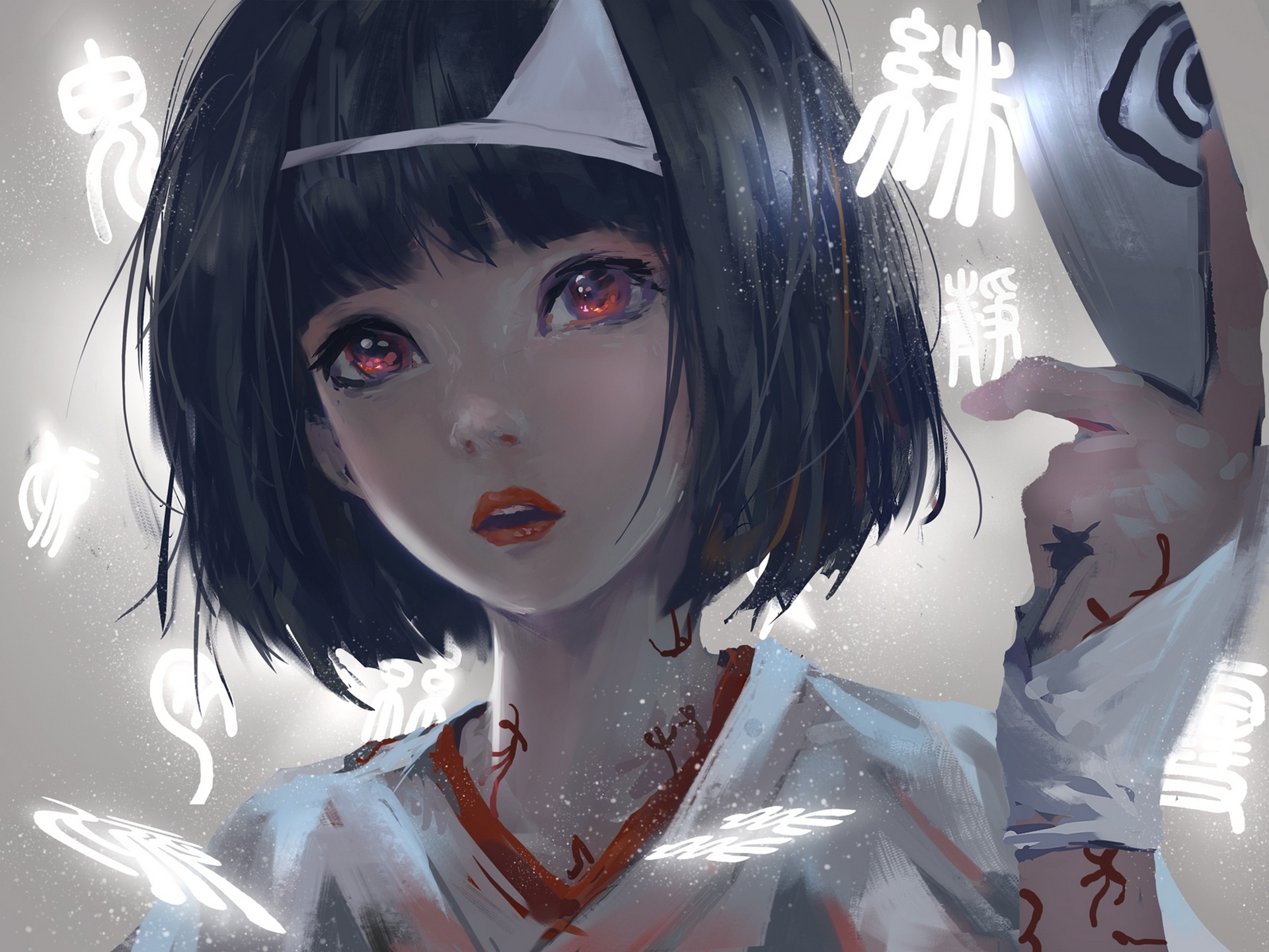 Download mobile wallpaper Anime, Mask, Tattoo, Headband, Red Eyes, Black Hair, Short Hair, Noragami, Nora (Noragami) for free.
