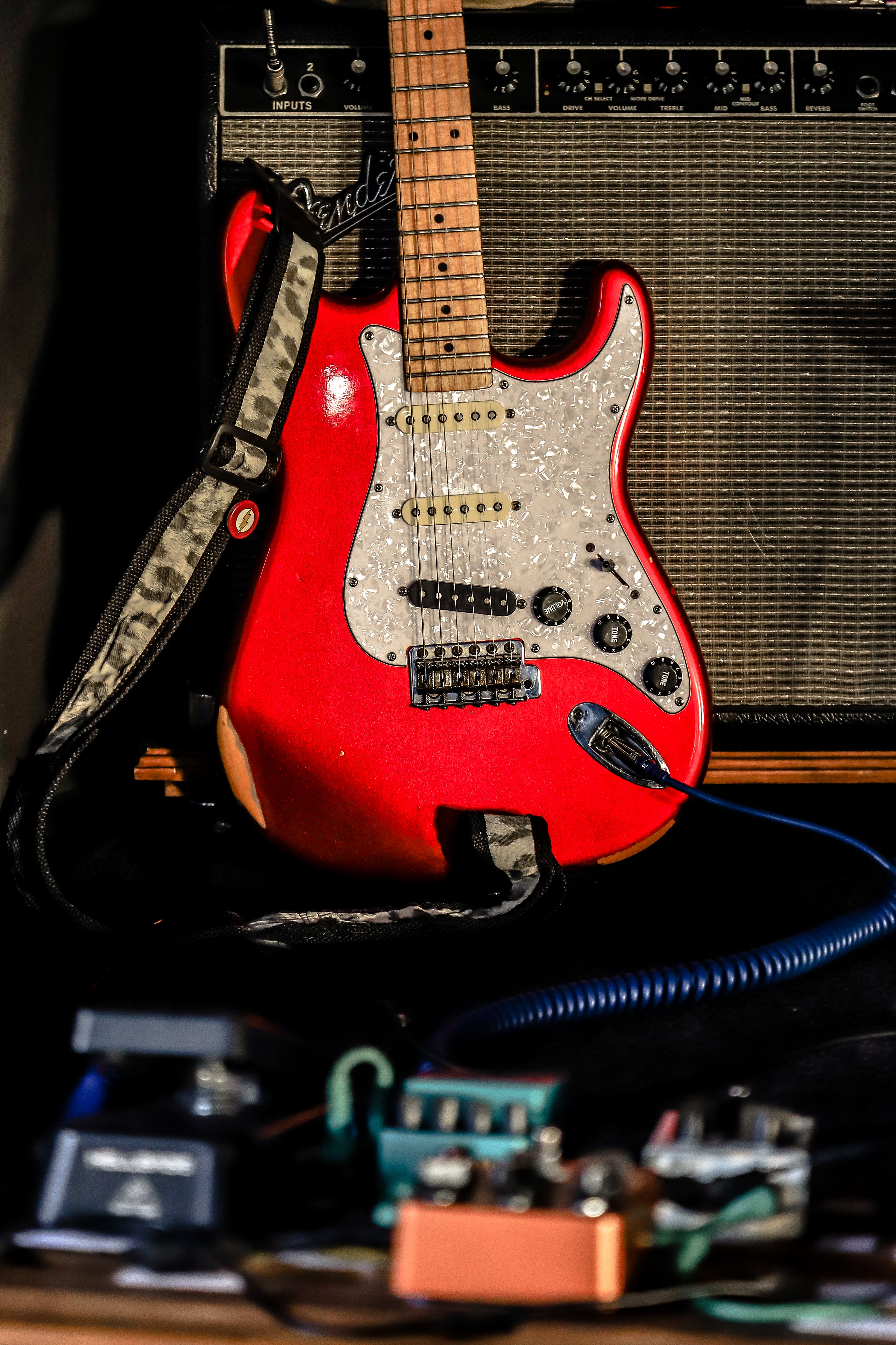 guitar, electric guitar, rock, music, red Free Stock Photo
