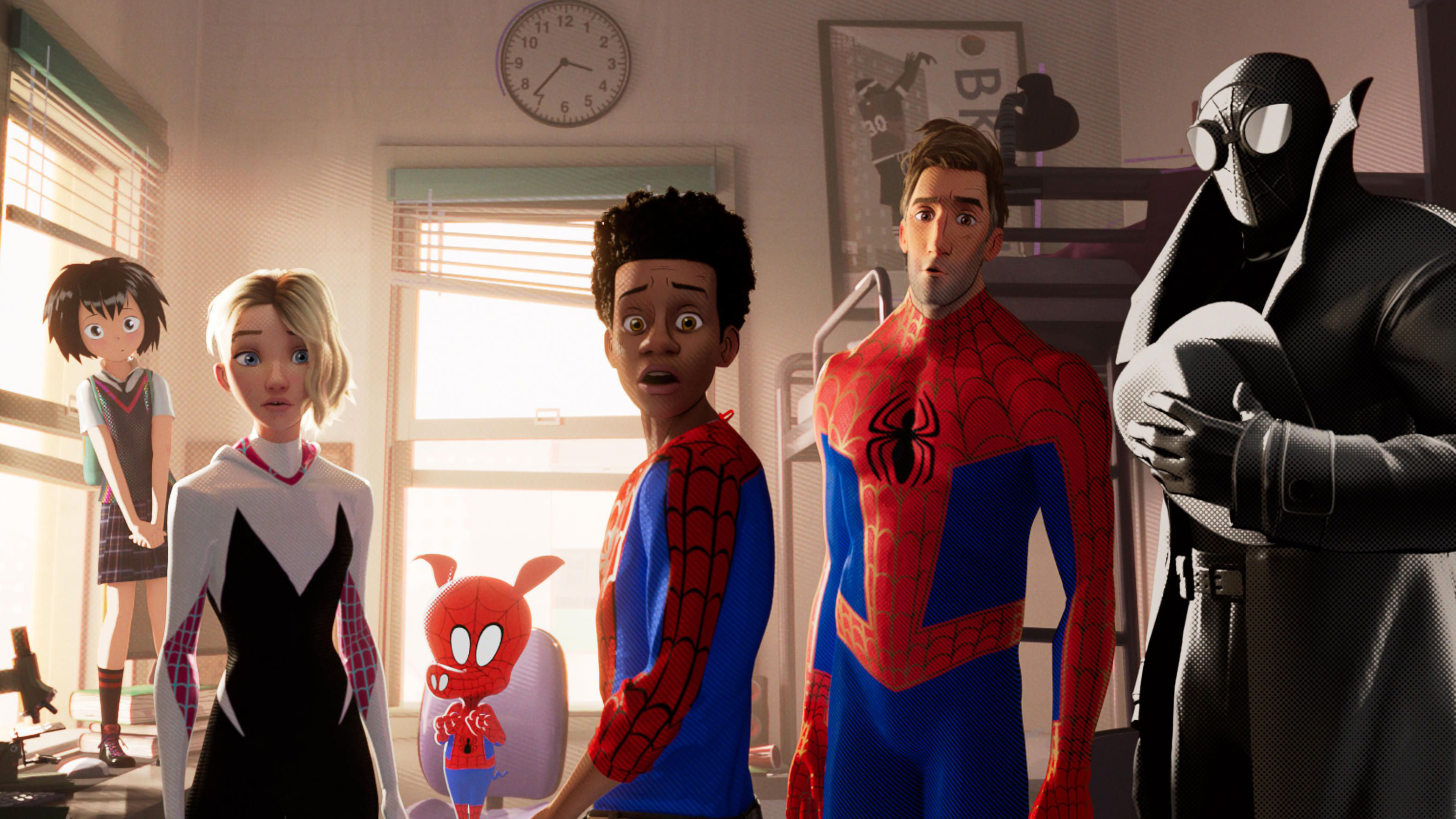 Mobile wallpaper miles morales, superhero, spider man: into the spider verse, movie, gwen stacy, peni parker, peter parker, peter porker, spider gwen, spider ham, spider man noir, spider man