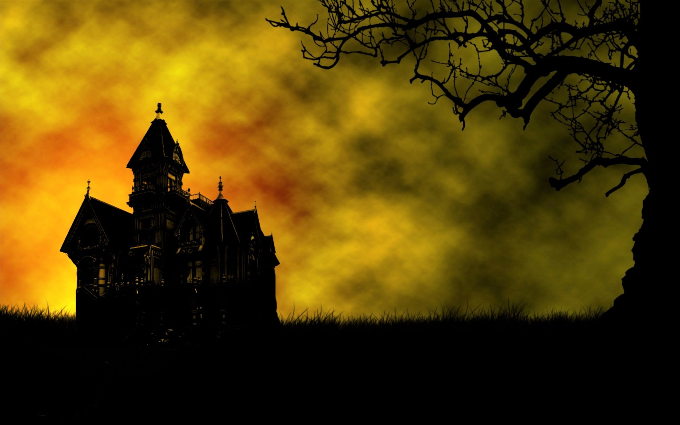 Download mobile wallpaper Night, Dark, Silhouette, Tree, House, Haunted House for free.