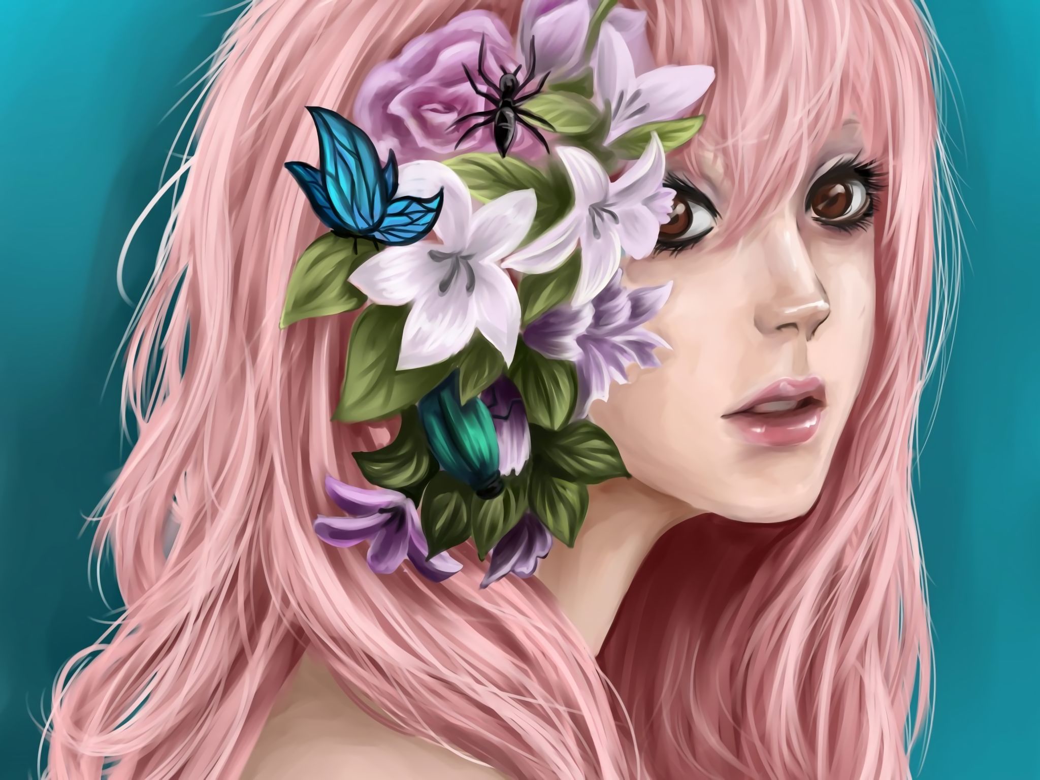 Девушка розовые волосы иллюстрация