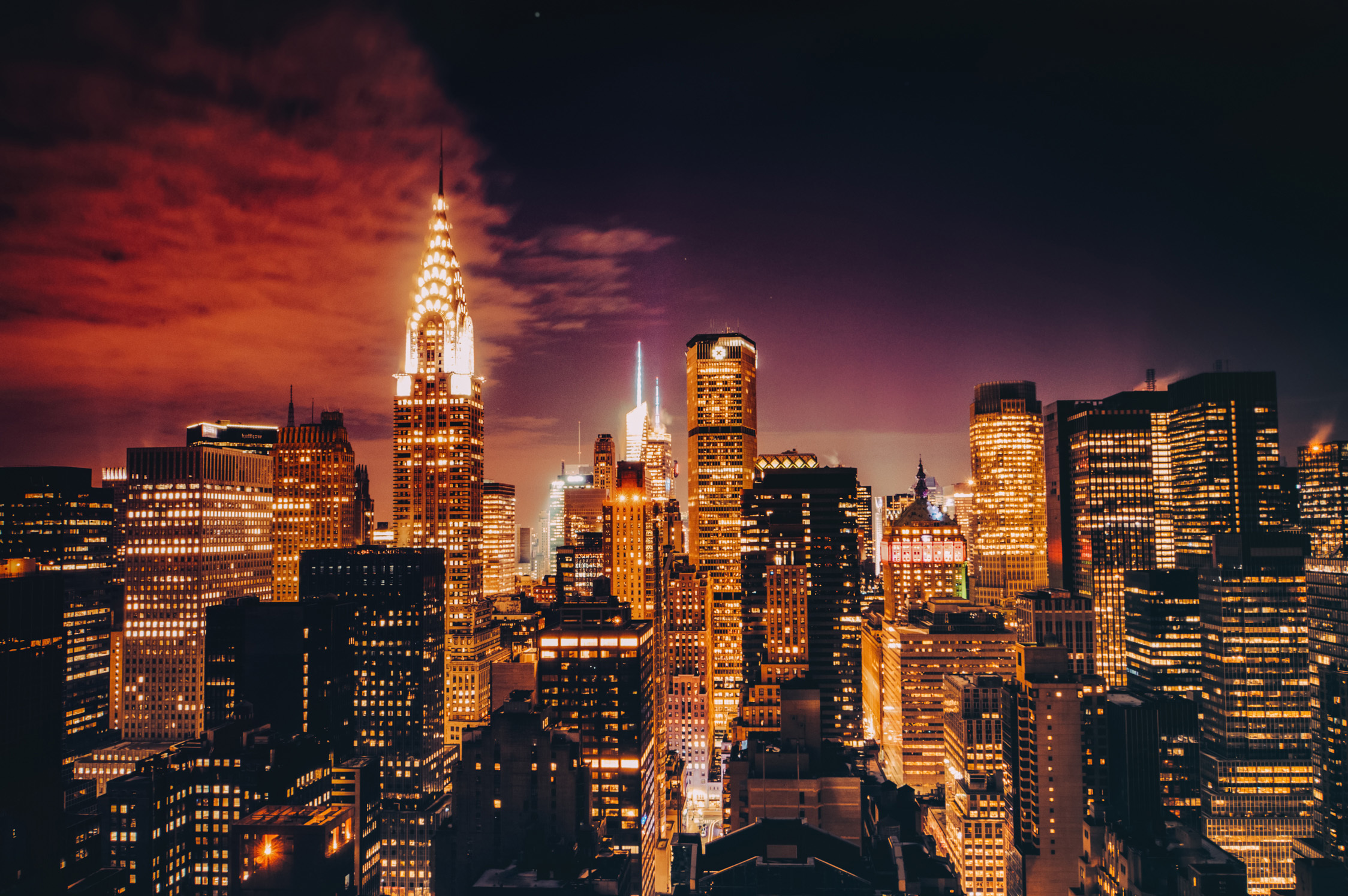 Download mobile wallpaper Cities, Night, Usa, Skyscraper, Building, Light, New York, Manhattan, Man Made, Chrysler Building for free.