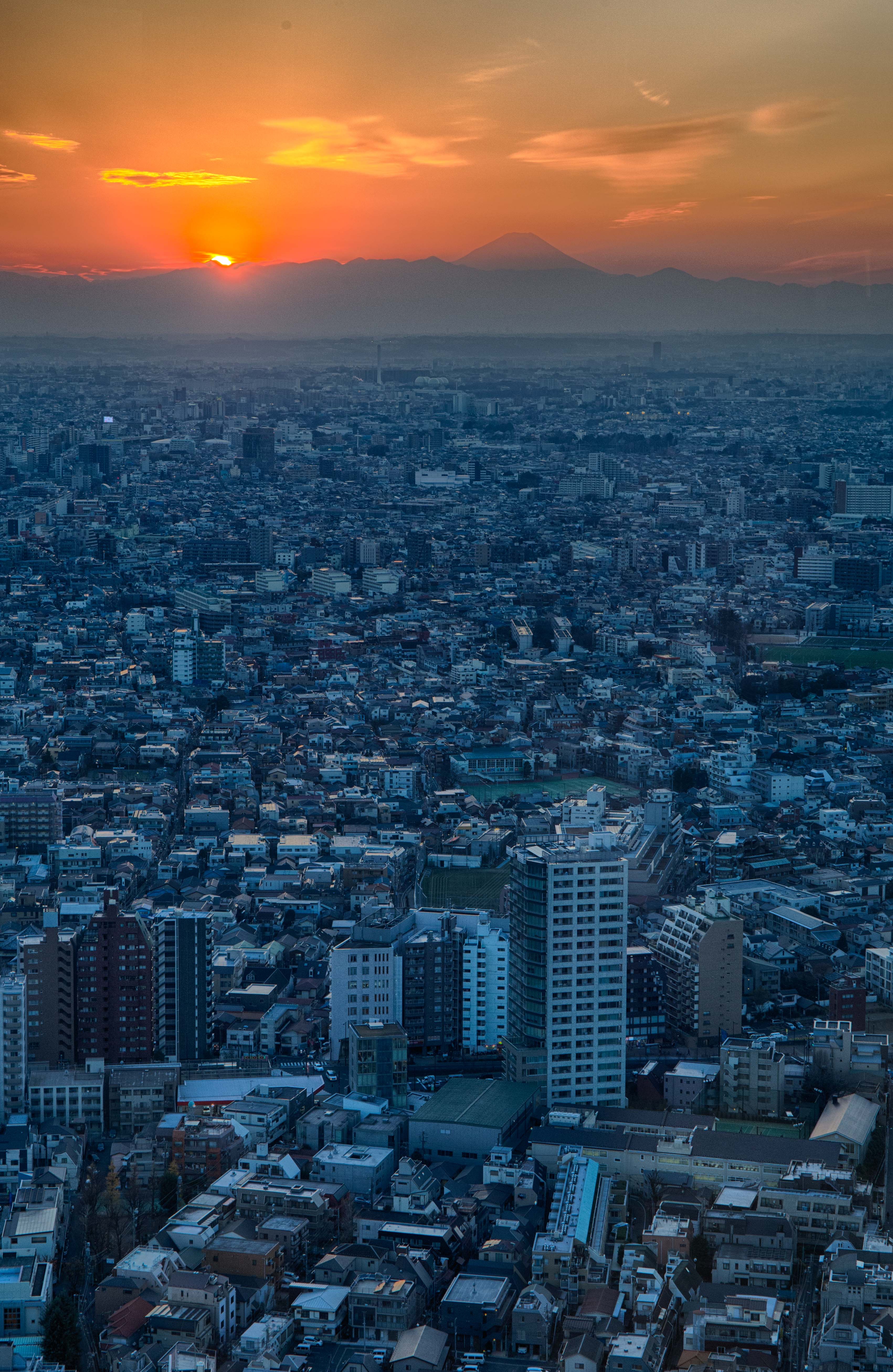 Download mobile wallpaper Cities, City, Building, View From Above, Horizon, Tokyo, Japan for free.