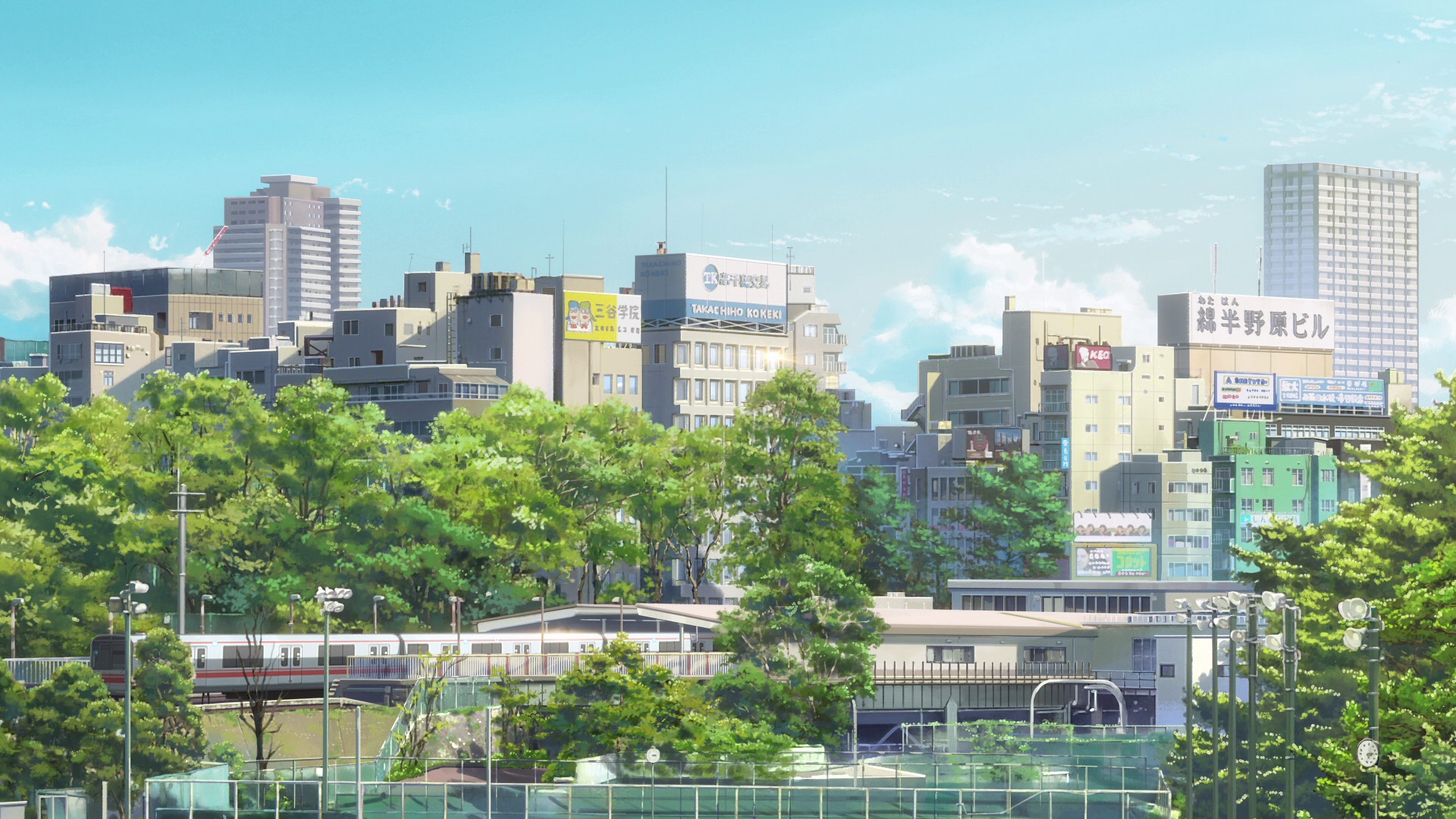 your name, anime, city, kimi no na wa, tokyo, train station, train Desktop Wallpaper