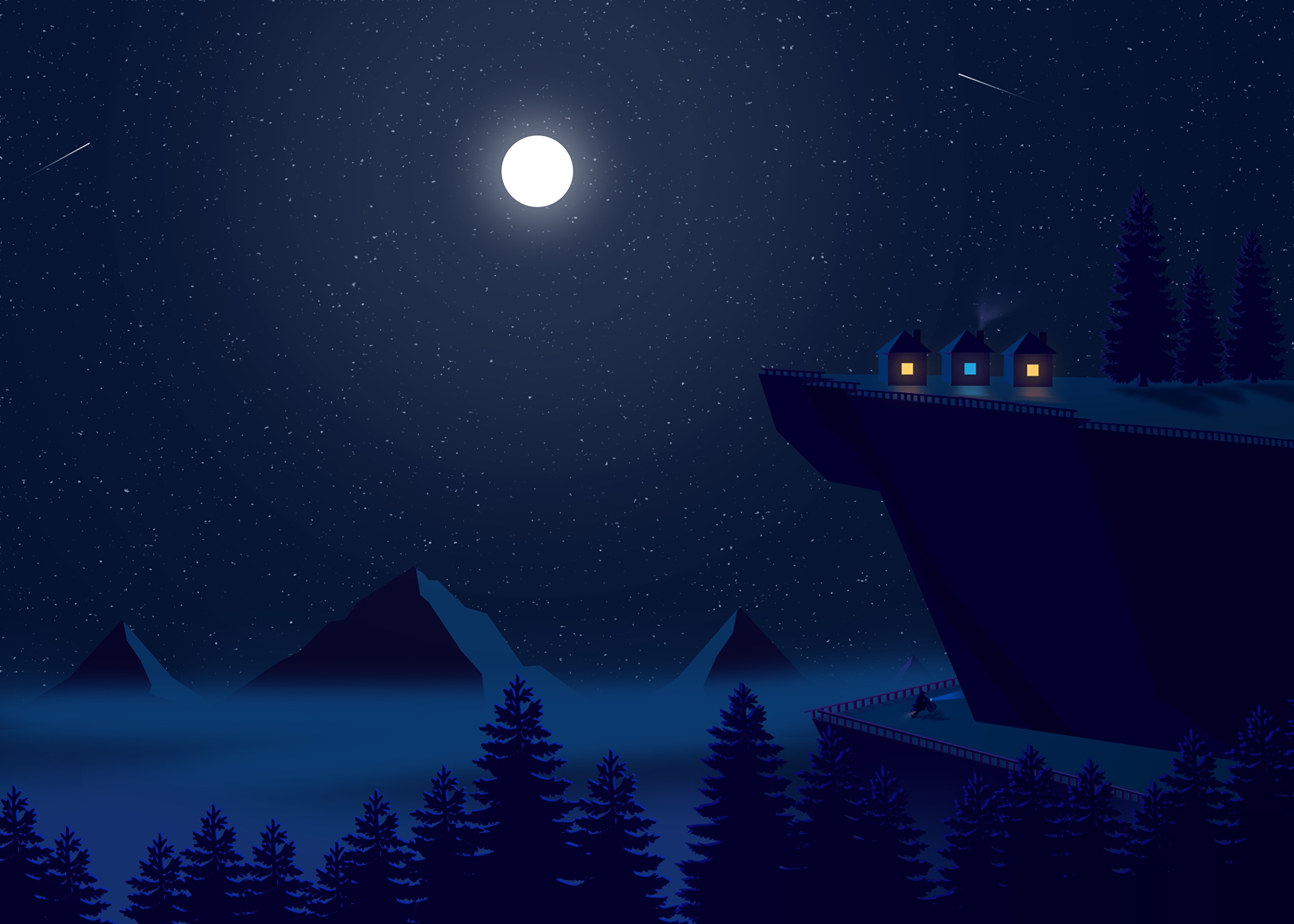 Арт Луна лес горы ночь
