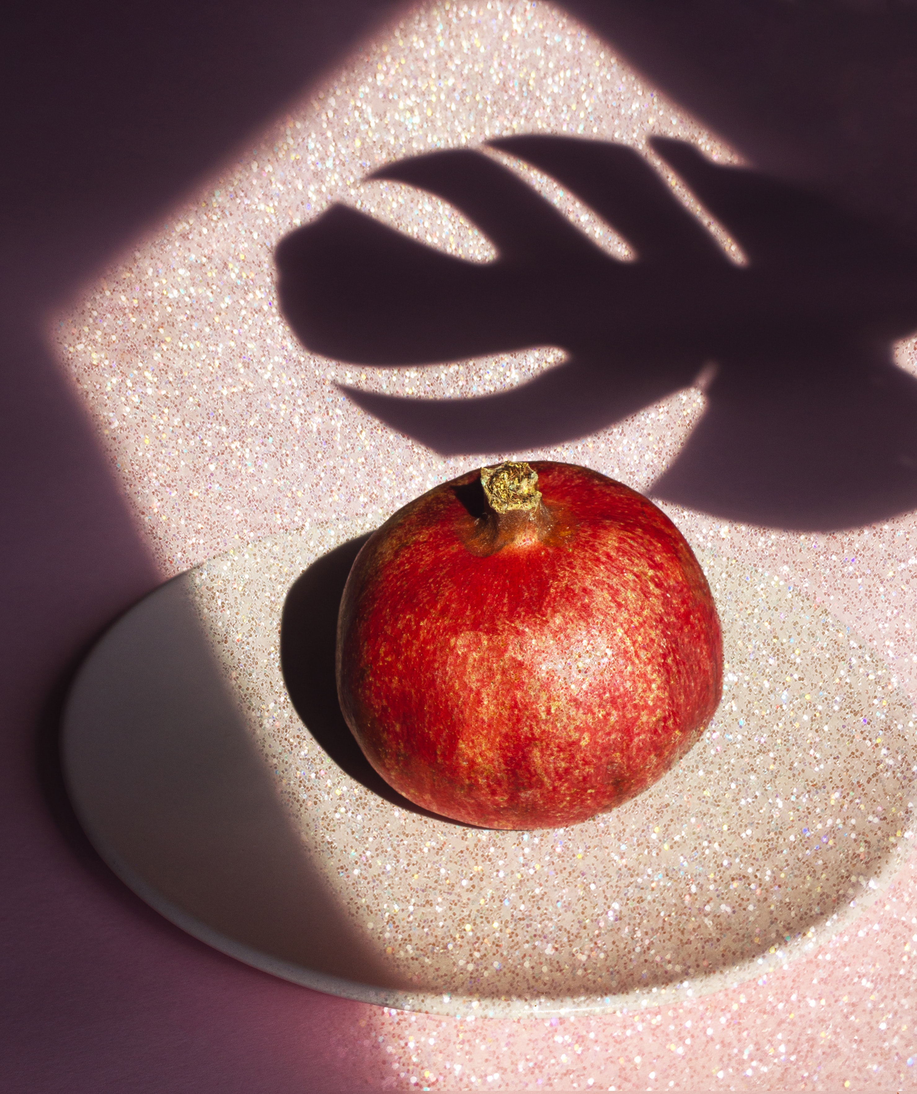 pomegranate, food, shadow, plate, fruit, garnet