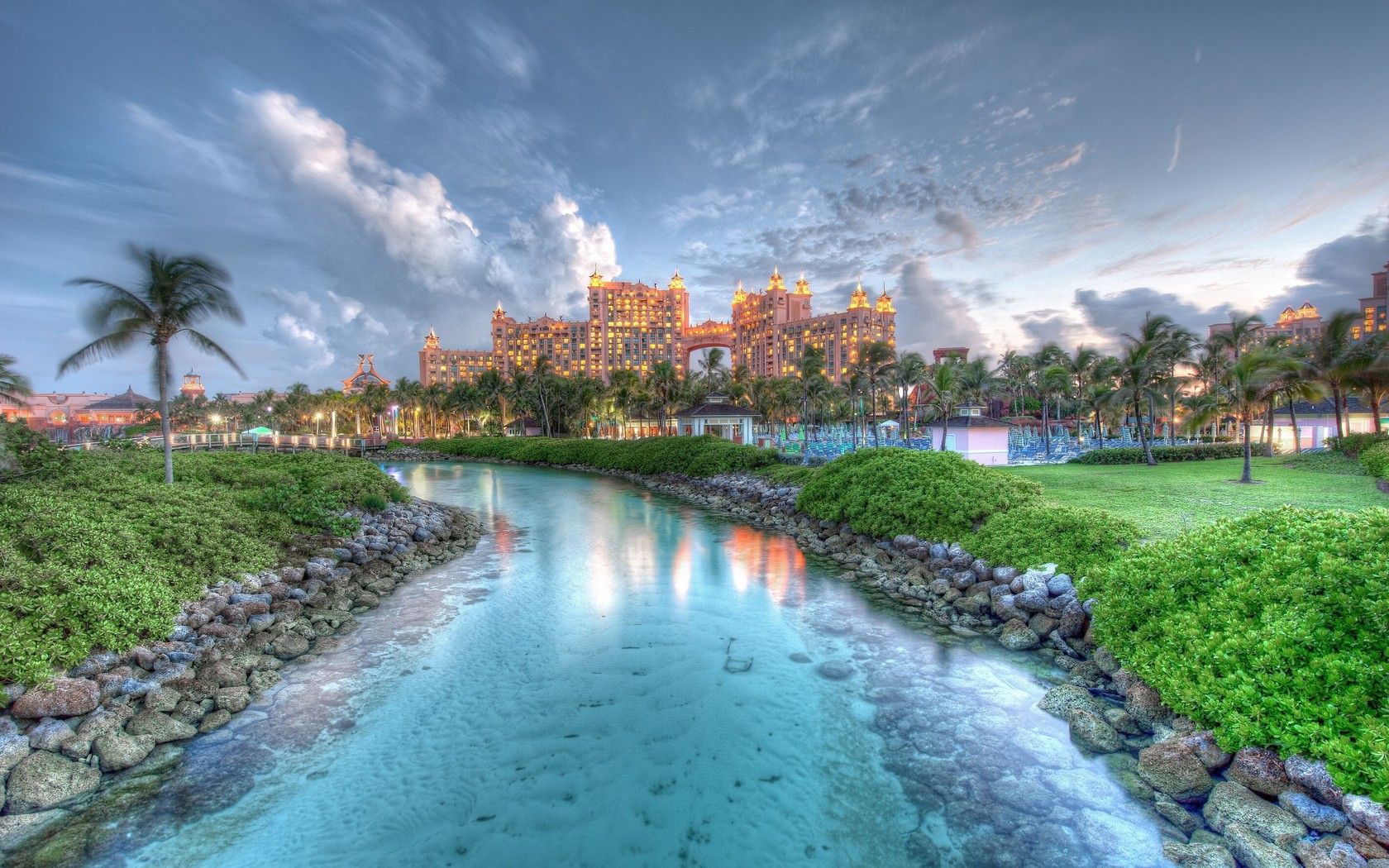 landscape, cities, water, grass, stones, sky, clouds, building, palm, hdr, islands, bahamas wallpapers for tablet