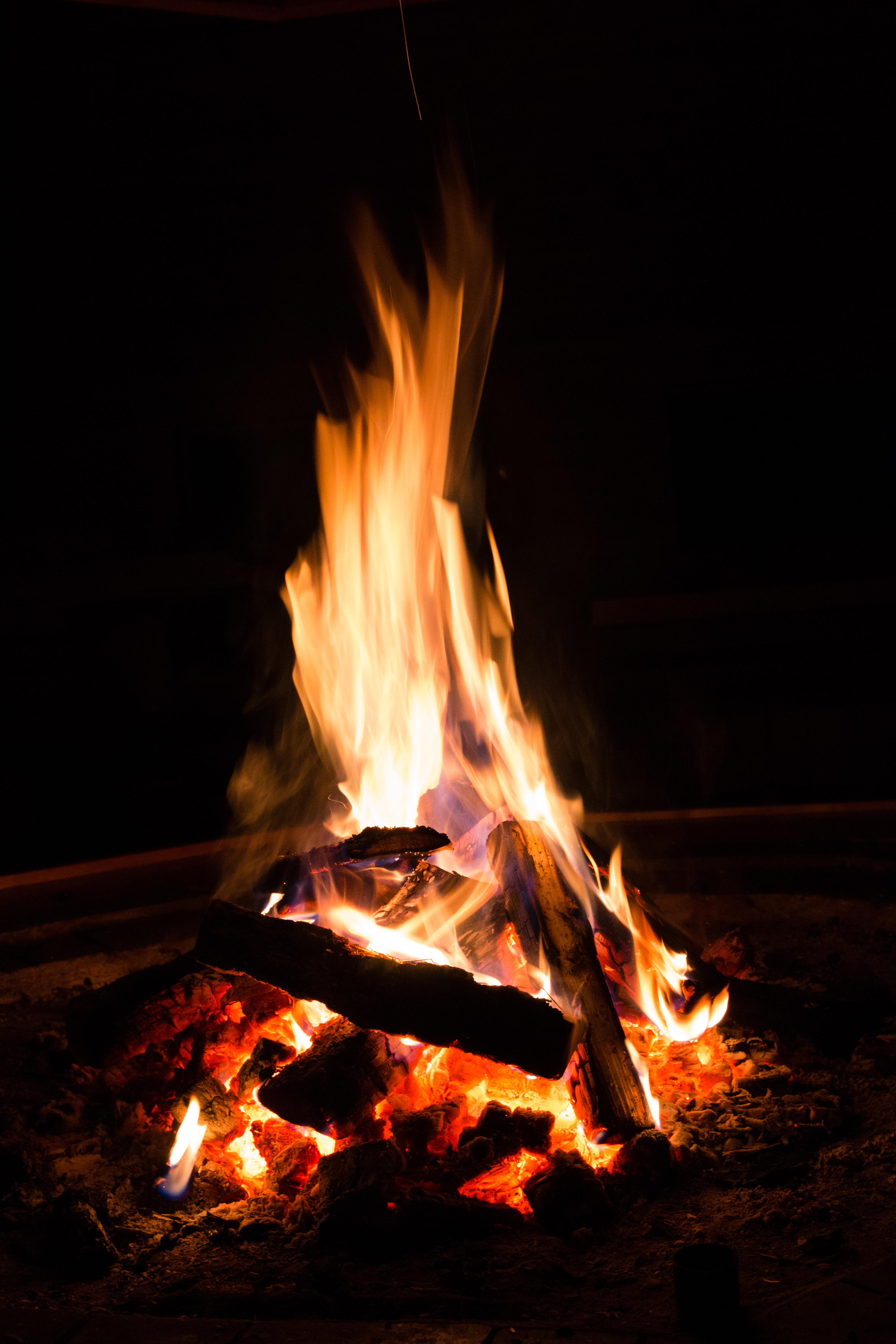bonfire, firewood, fire, dark, flame, angle, corner HD wallpaper