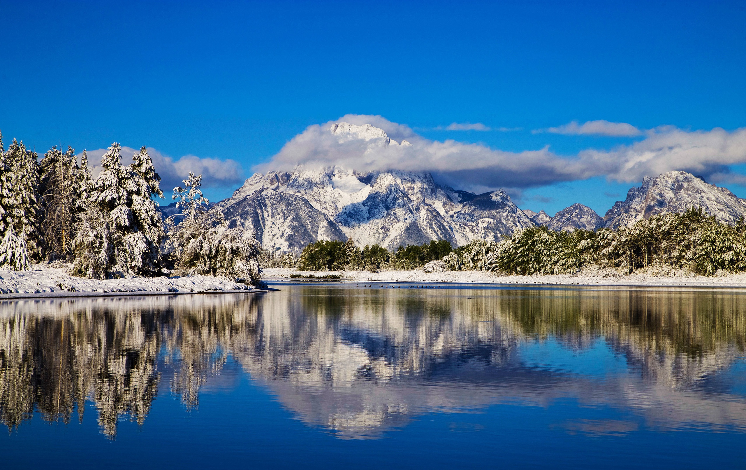 earth, grand teton national park, cloud, mountain, reflection, river, rocky mountains, winter, wyoming, national park