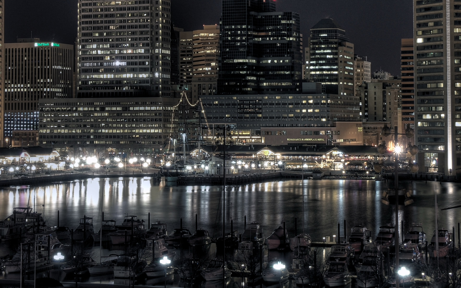 baltimore, man made, boat, city, light, river, cities Full HD