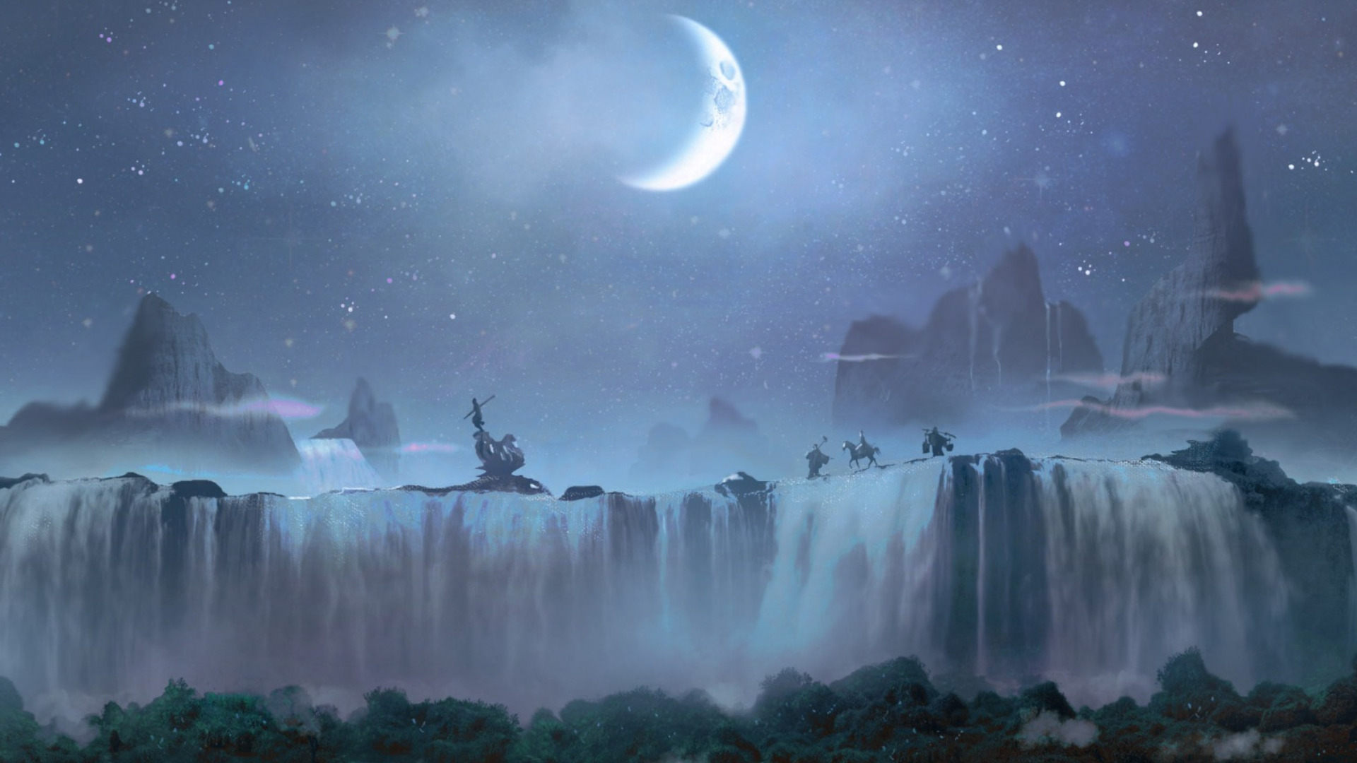 Ночной водопад фэнтези