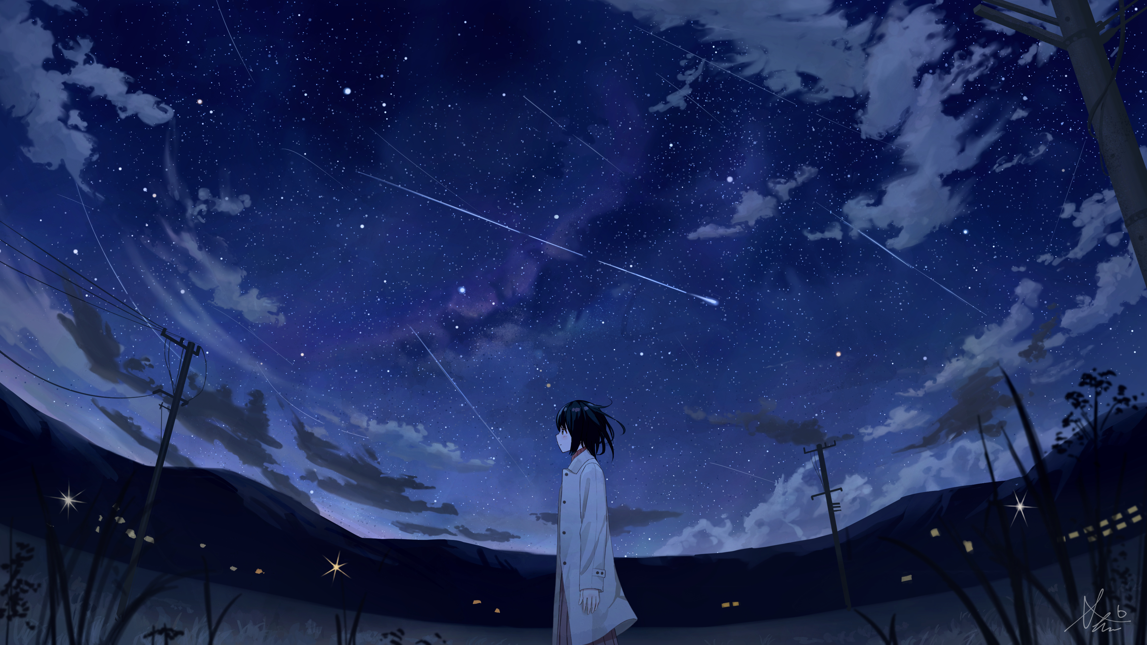 Cenário de anime de noite estrelada 8K baixar papel de parede
