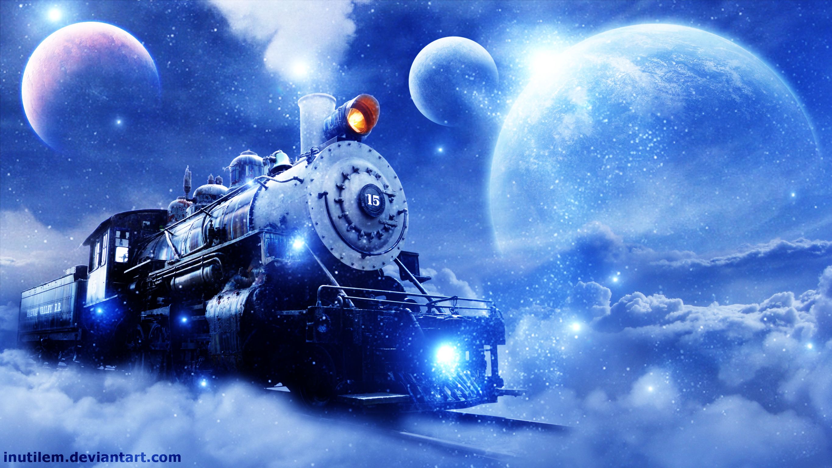 train, vehicles, engine, locomotive, sky, space