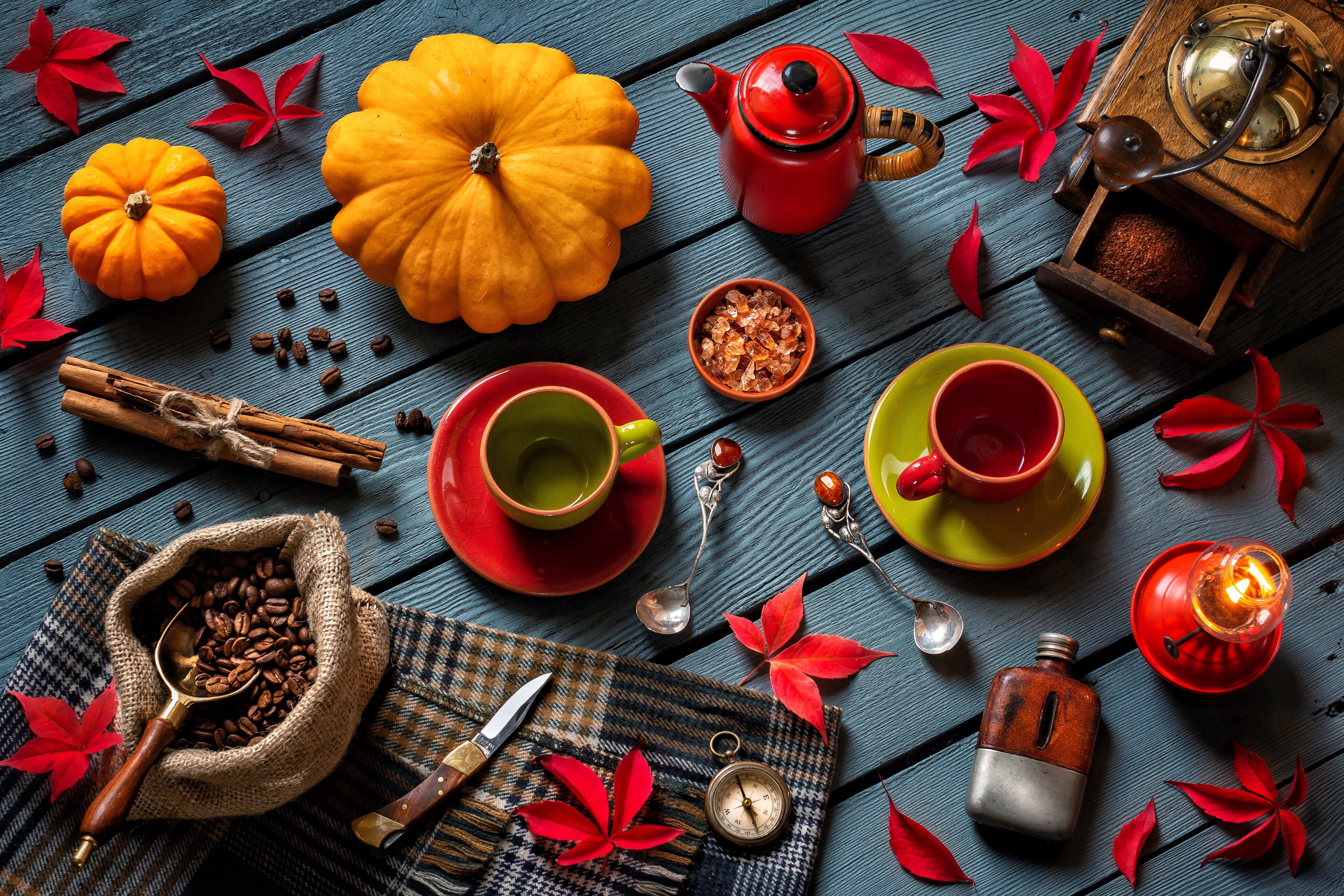 cinnamon, photography, still life, coffee beans, compass, cup, grinder, knife, lantern, spoon