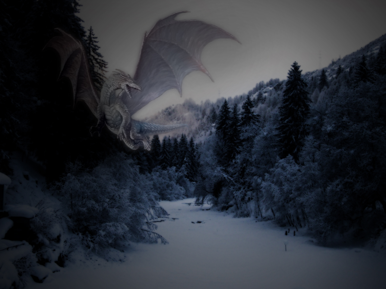 Дракон в зимнем лесу