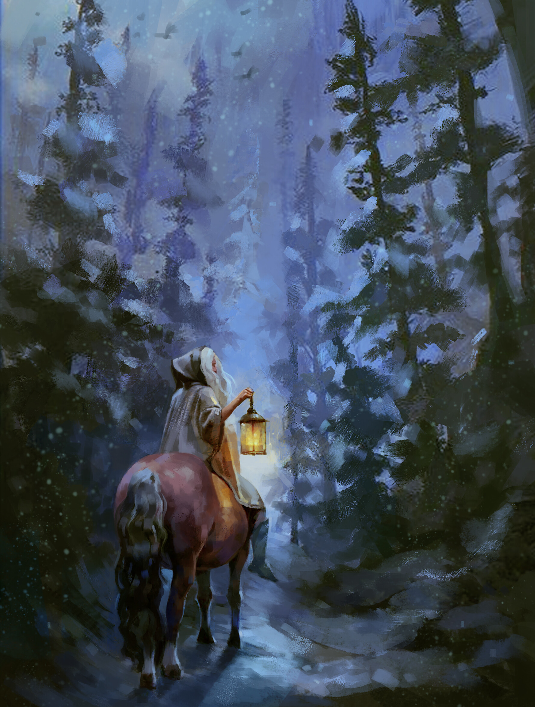 art, snow, horse, traveler, wayfarer