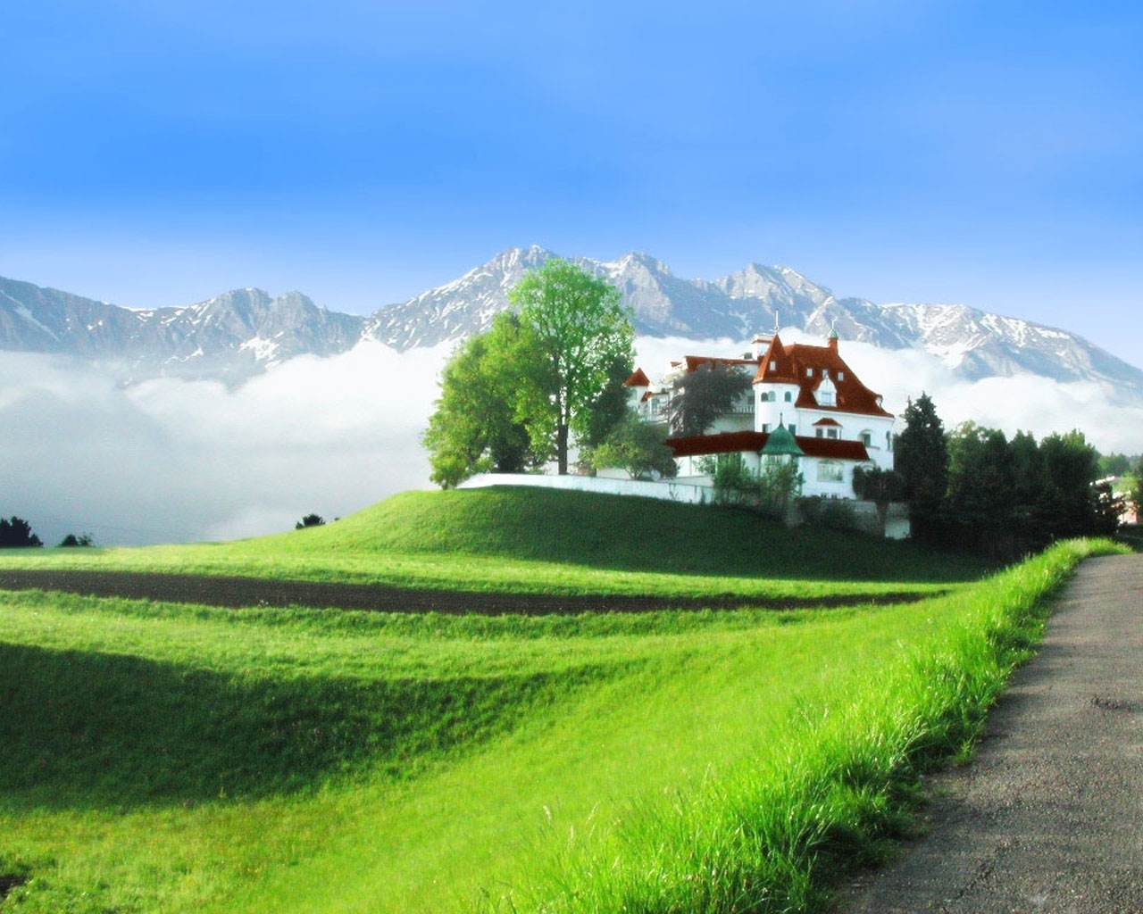 Download mobile wallpaper Landscape, Houses, Mountains for free.