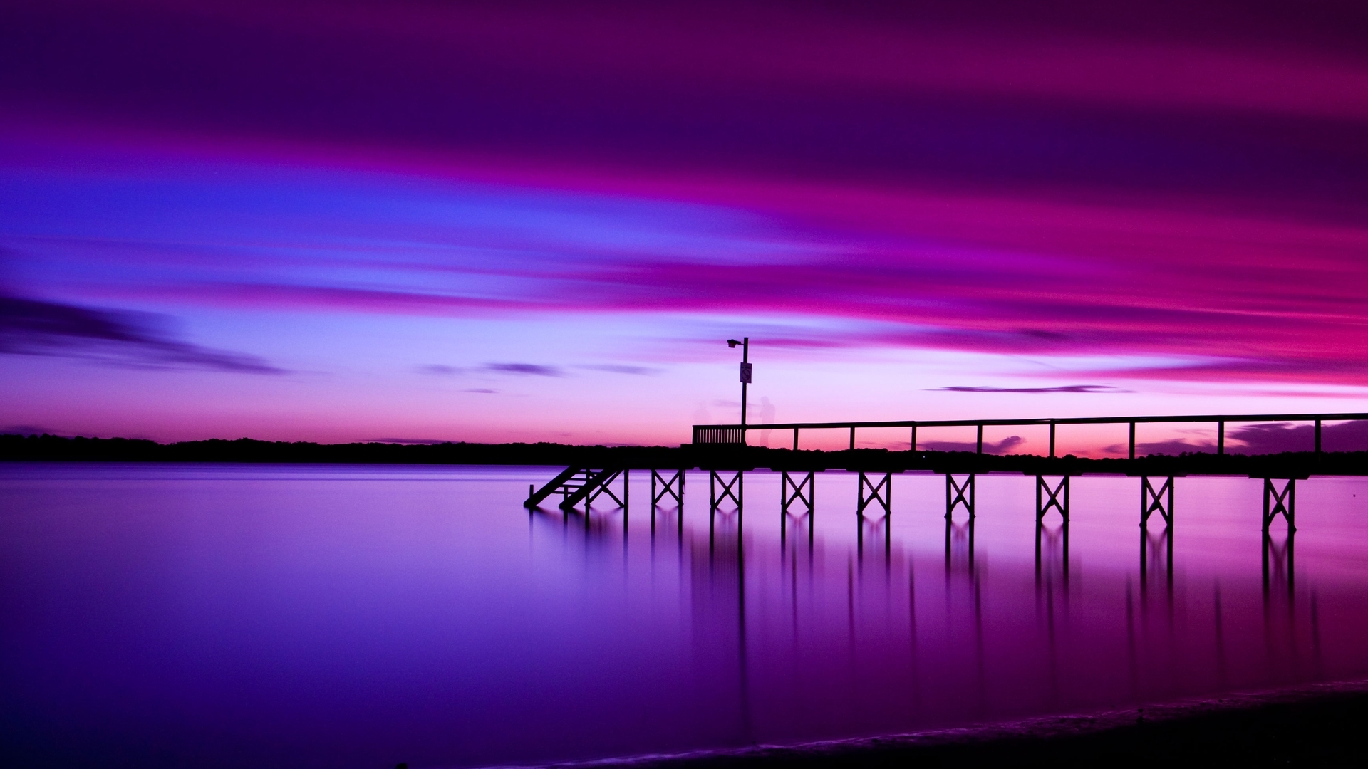 violet, landscape, sunset, sea 4K, Ultra HD