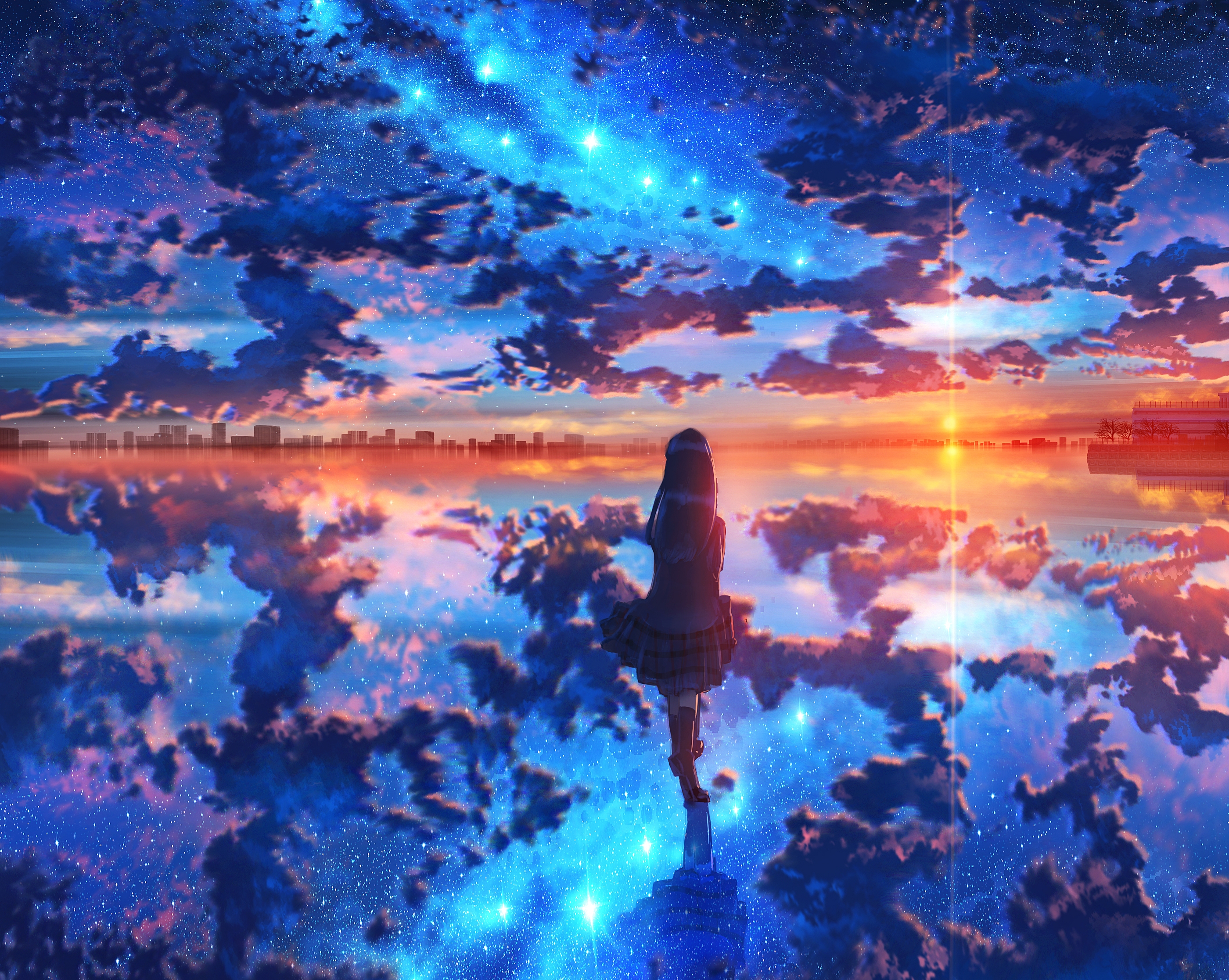 Wallpaper ID: 165344 / anime, anime girls, sky, reflection, sunlight free  download