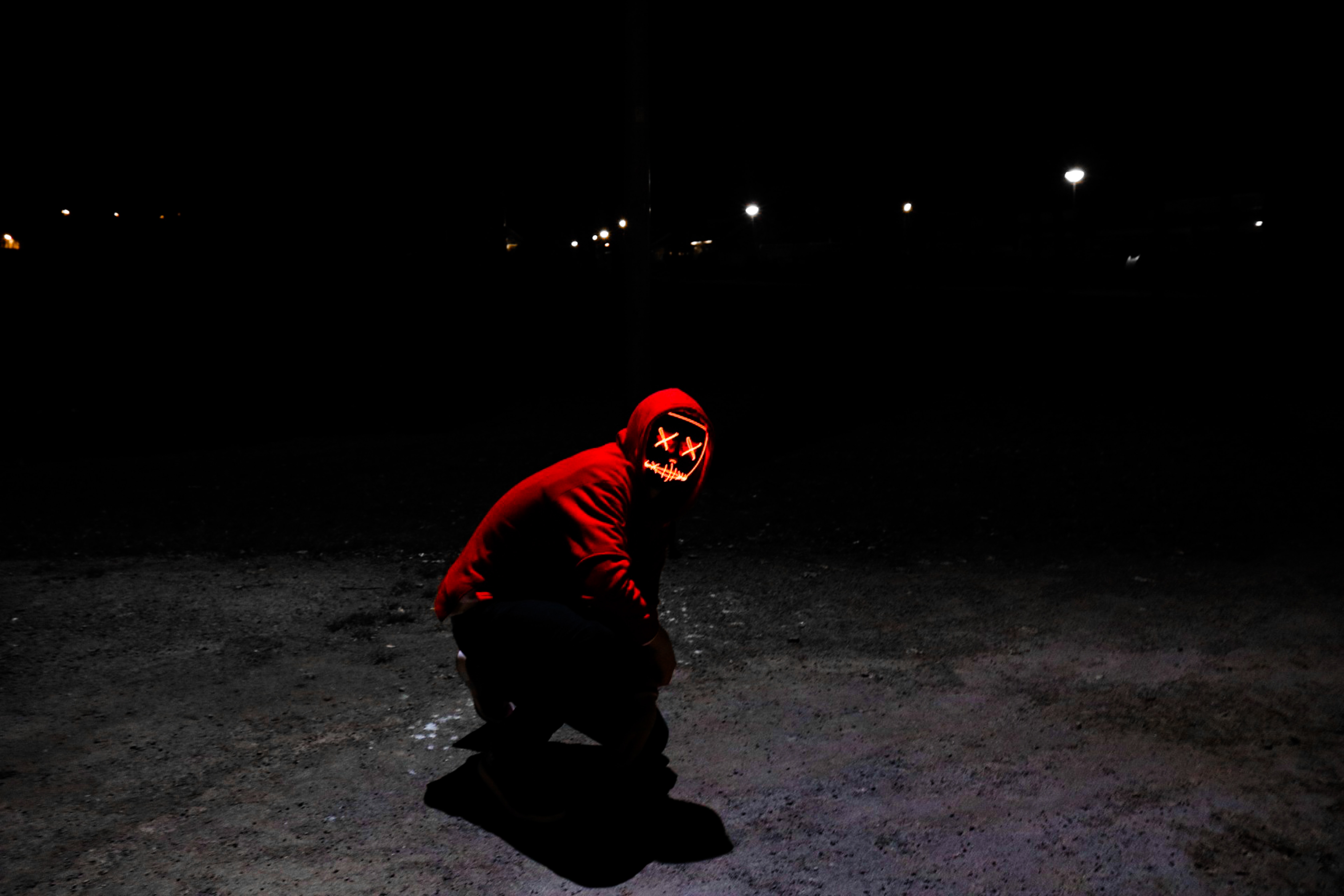 Download mobile wallpaper Person, Human, Night, Hood, Mask, Dark for free.