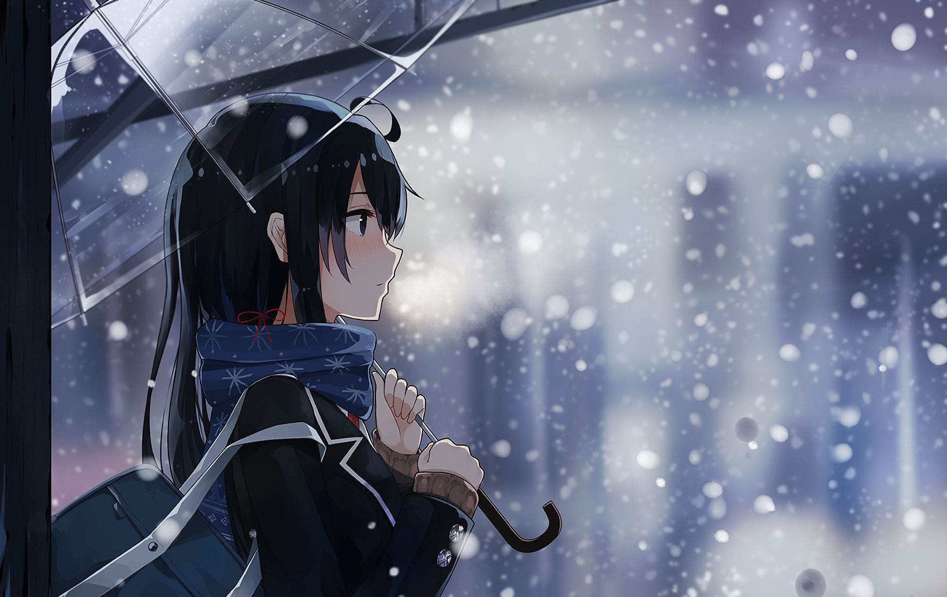 anime, umbrella, snowfall, my teen romantic comedy snafu, yukino yukinoshita