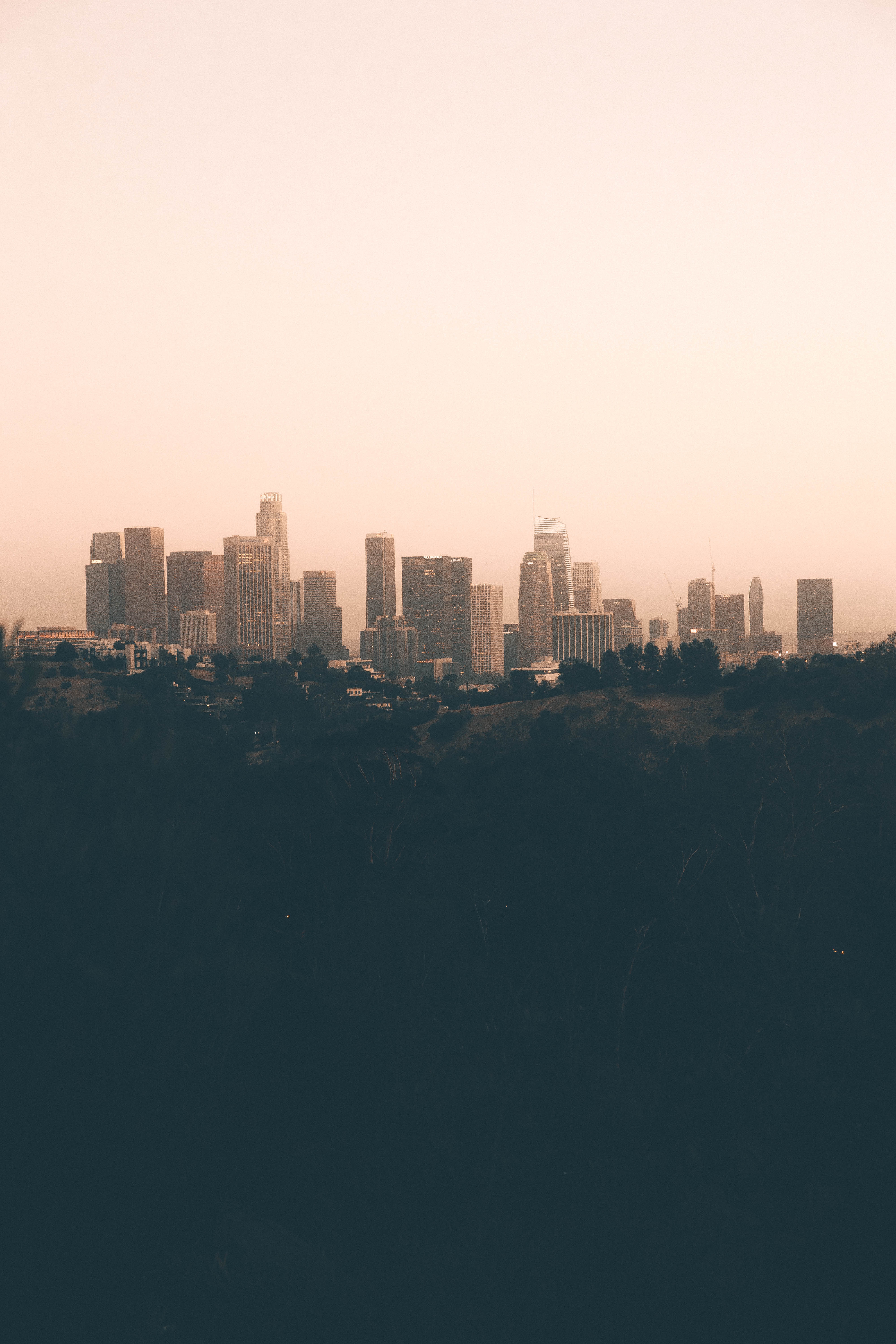 usa, cities, city, fog, evening, united states, panorama, los angeles phone background