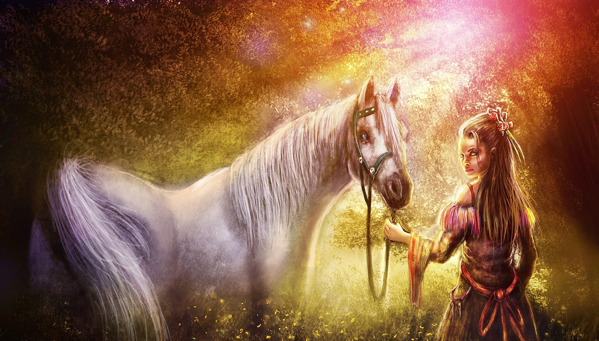 Laden Sie das Pferd, Natur, Kunst, Wald, Mädchen, Fantasie-Bild kostenlos auf Ihren PC-Desktop herunter