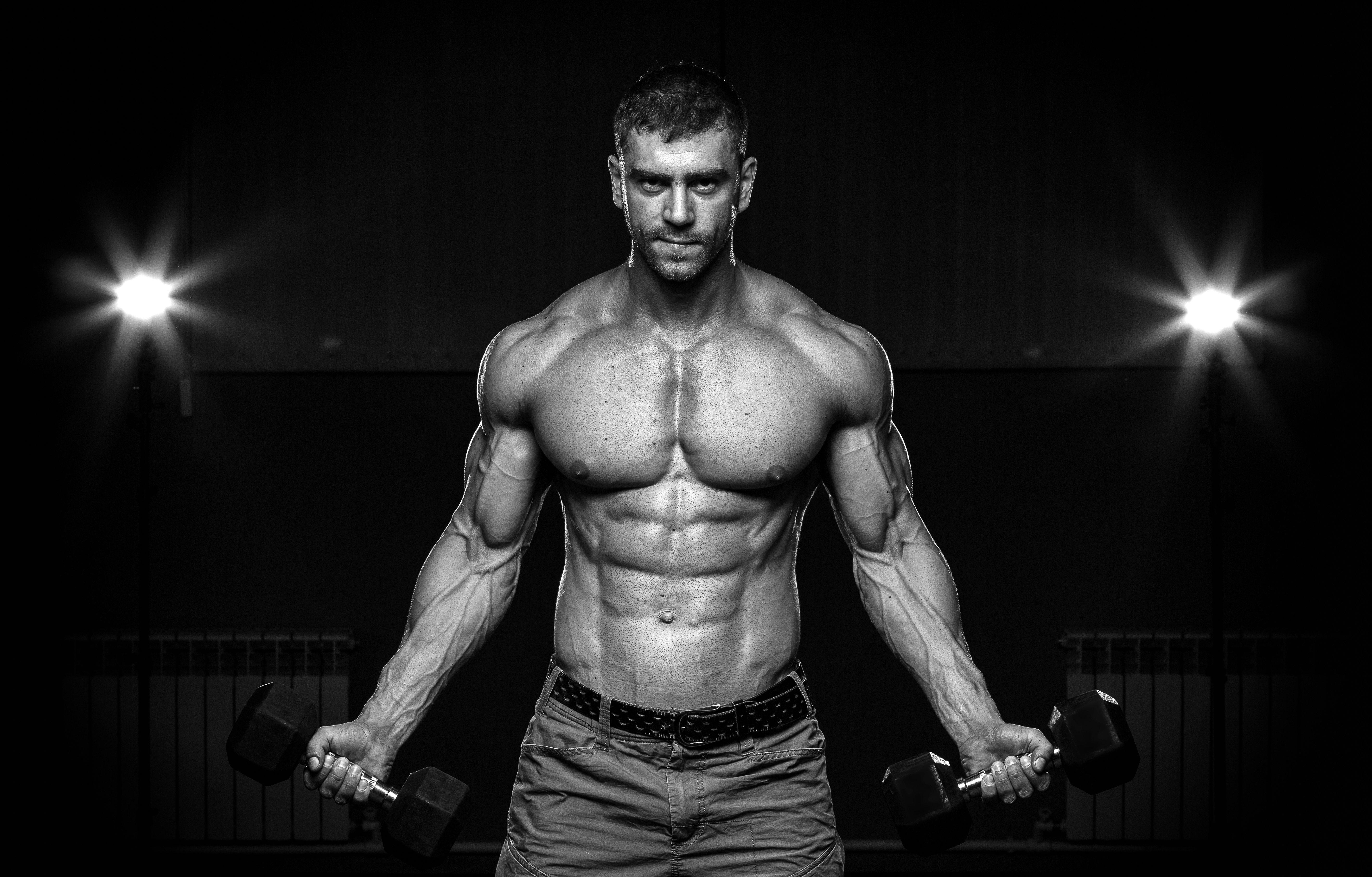 weightlifting, sports, black & white, model, muscle