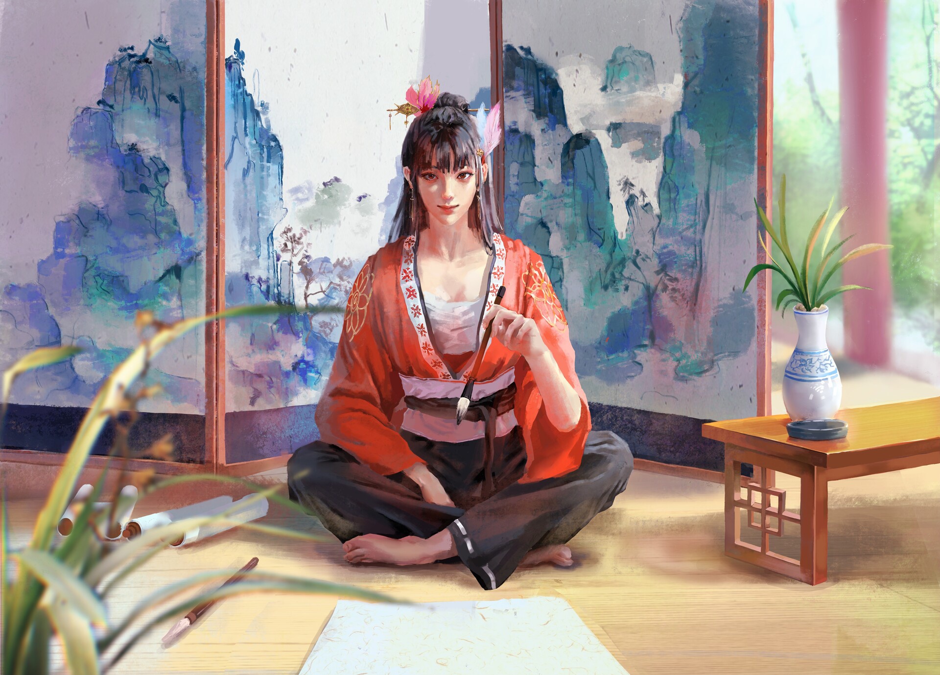 Женщина в кимоно арт