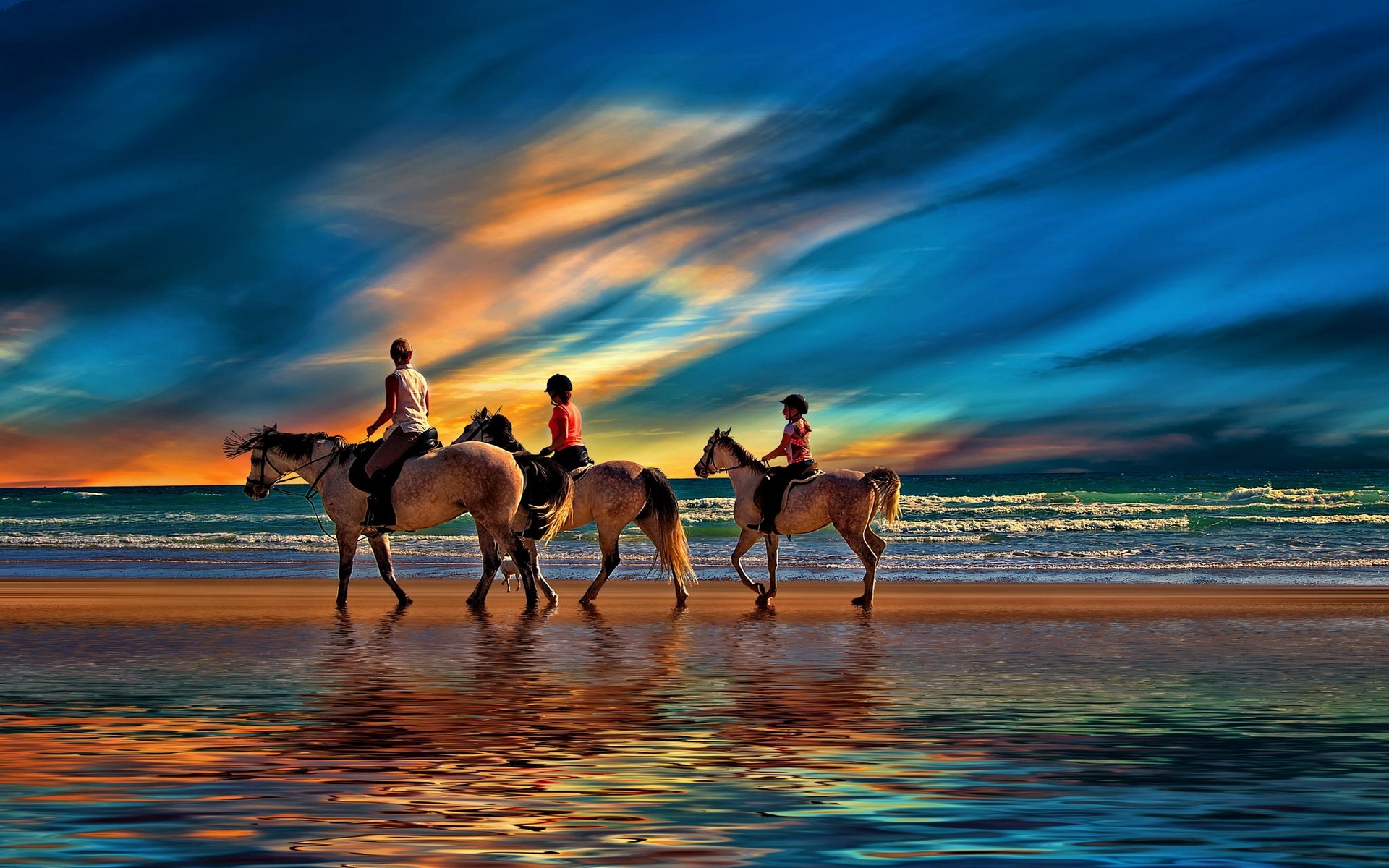 лошадь на закате у моря