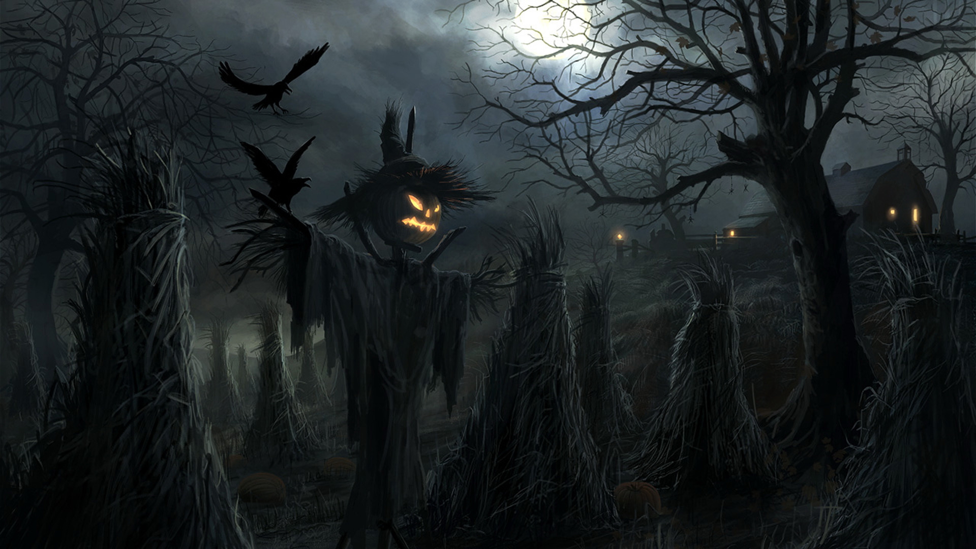 horror, halloween, dark, scarecrow, night Desktop home screen Wallpaper