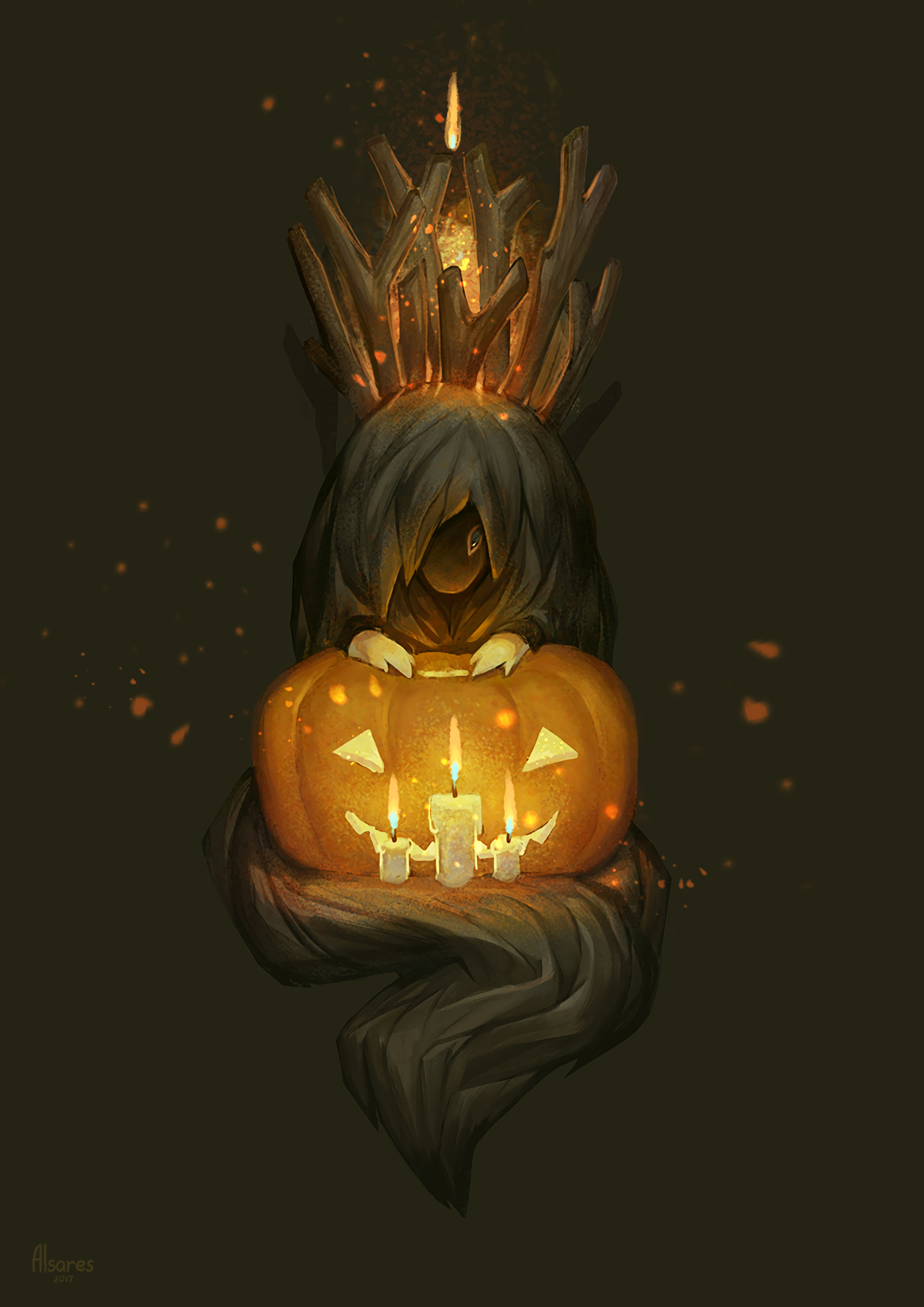 Download mobile wallpaper Monster, Candles, Art, Pumpkin for free.